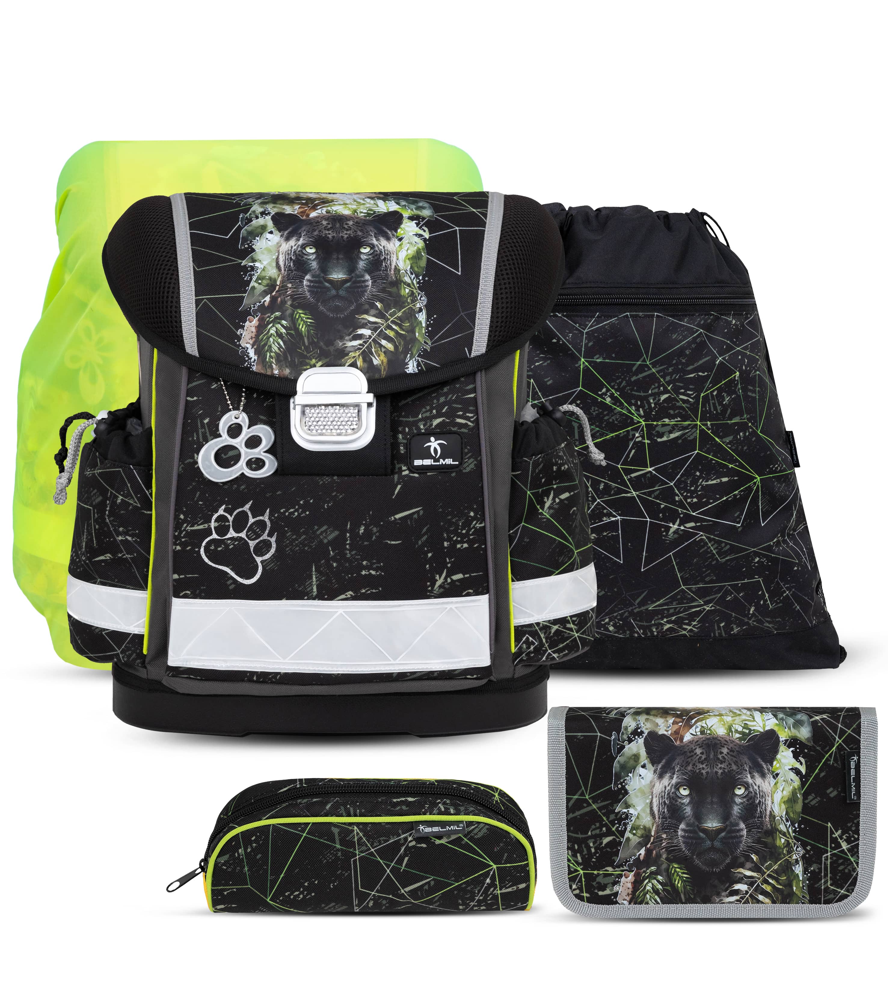 Classy Black Panther Schulranzen Set mit Regenhülle 5 Stück