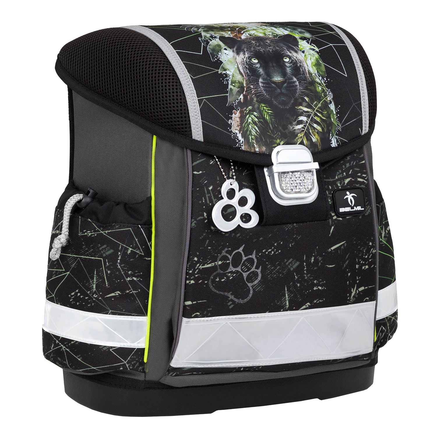 Belmil Classy Ergonomic School Bag Set for Boys “Black Panther” Design + Dinosaur Raincoat – 5-Piece Back-to-School Bundle highlighting the dinosaur raincoat designed to fit over the backpack.
