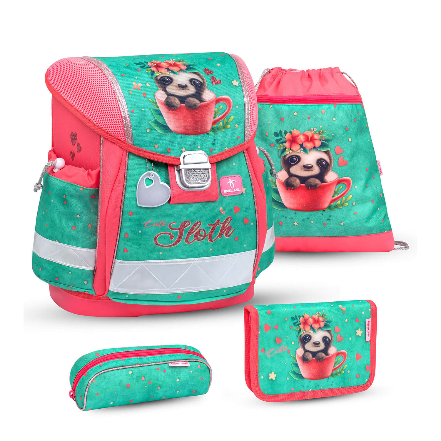 Classy Cute Sloth Schulranzen Set 4 tlg.