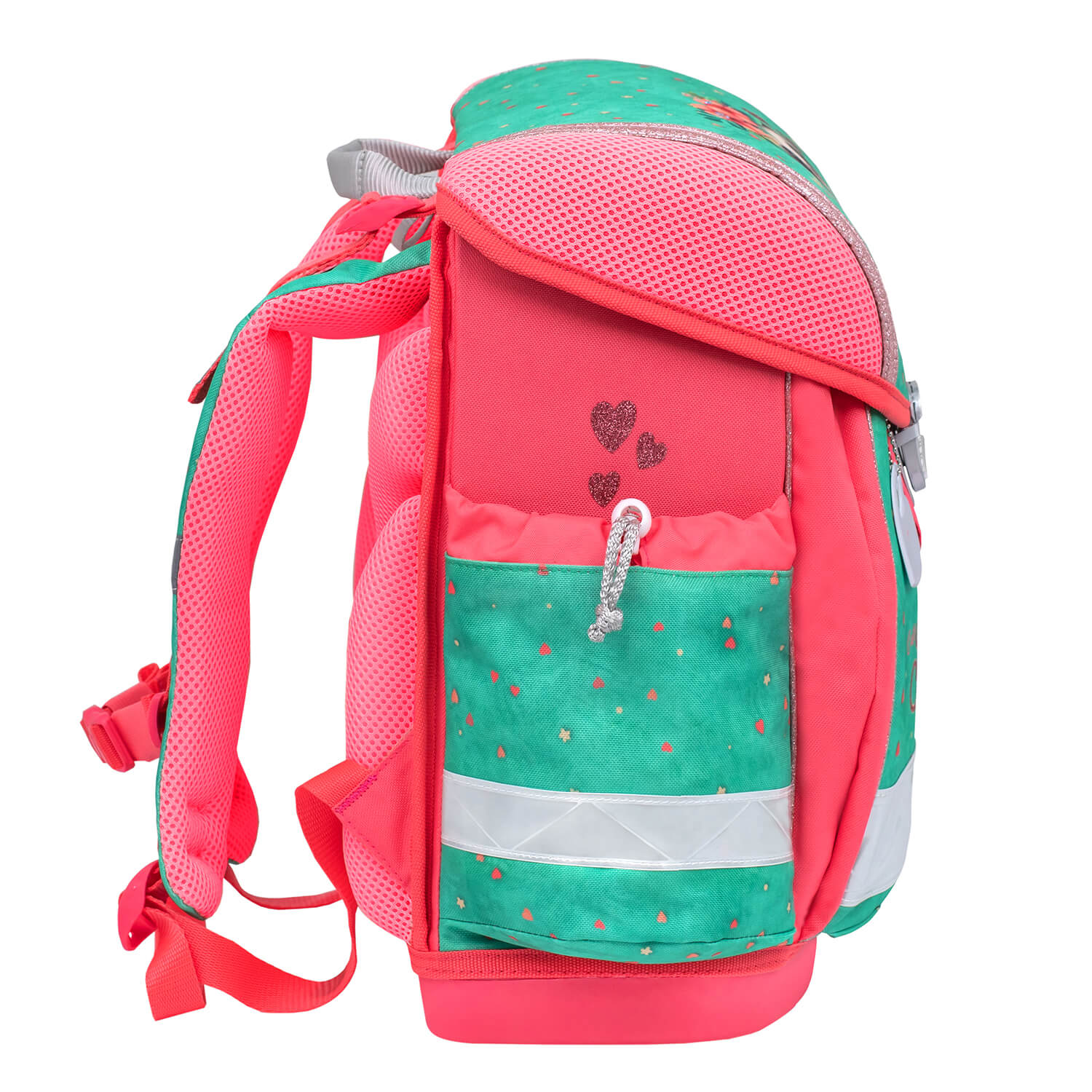 All items of the Belmil Ergonomic School Bag Set for Girls “Cute Sloth” Design + Unicorn Raincoat – 4-Piece Back-to-School Bundle shown together, including gym bag and pencil cases.