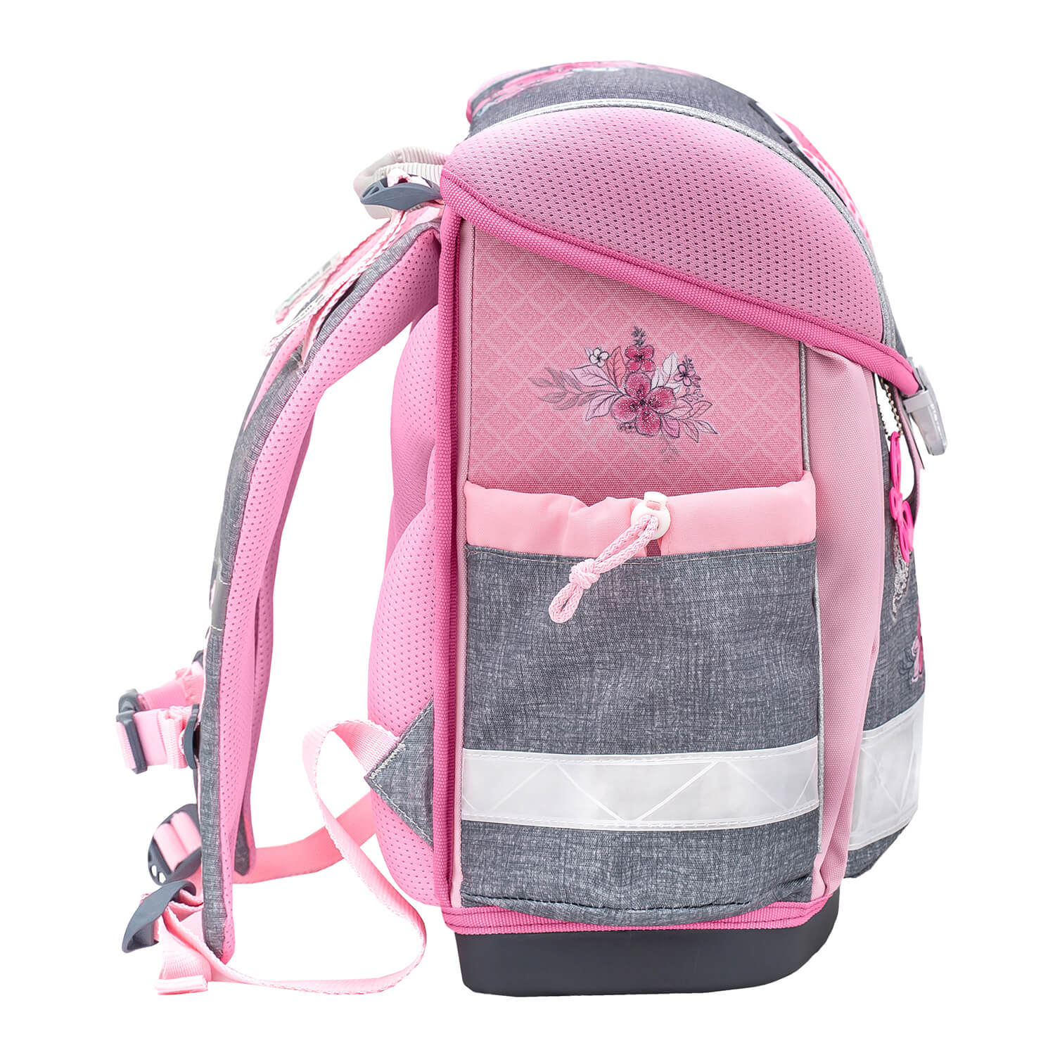 The Ergonomic School Bag Set for Girls – Belmil Classy Elegant (5 pcs) featuring multiple side pockets for easy access.