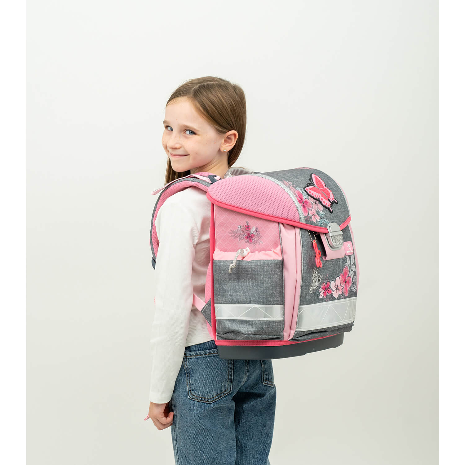The Ergonomic School Bag Set for Girls – Belmil Classy Elegant (5 pcs) showing the organized interior and compartments.