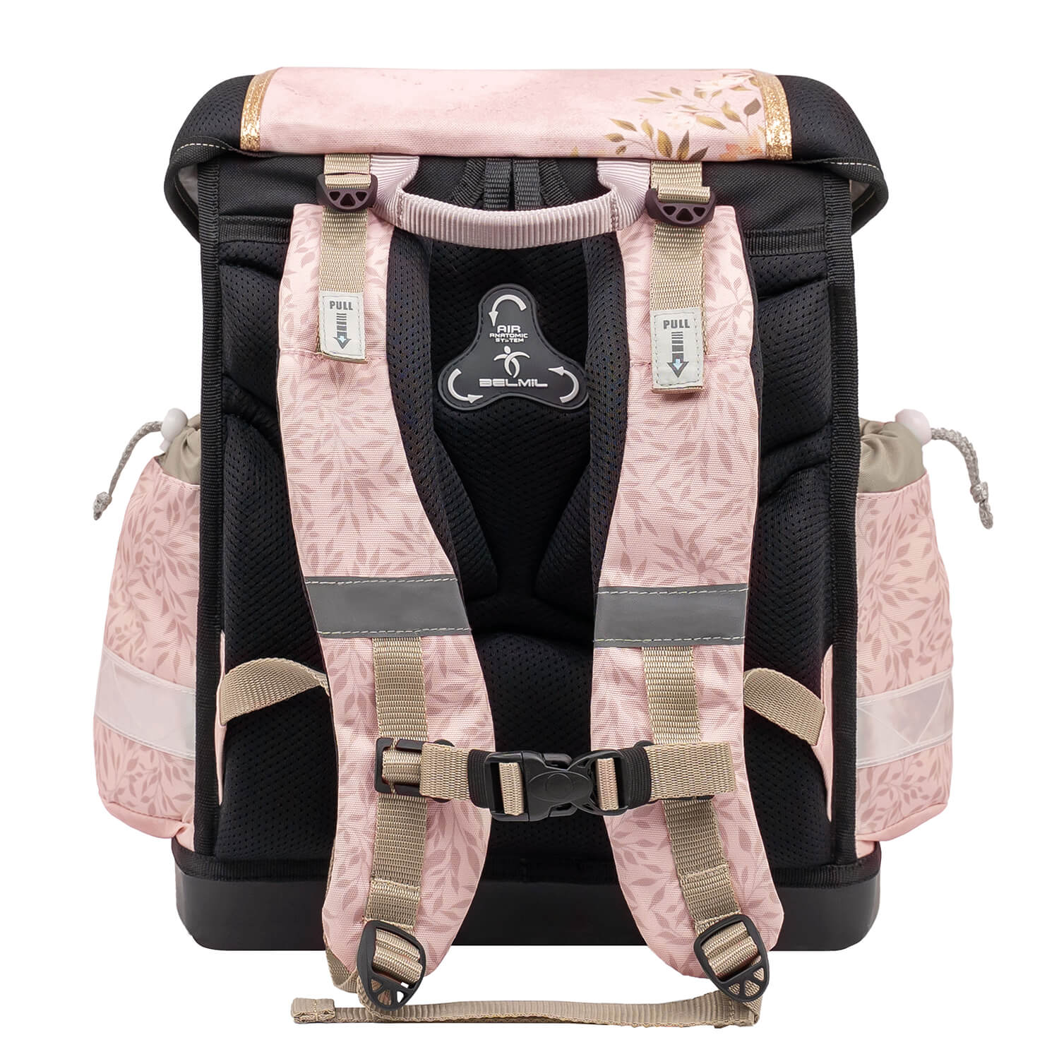 Organized interior of The Ergonomic School Bag Set for Girls – Belmil Classy Horse Chestnut (5 pcs) with multiple compartments and side pockets.