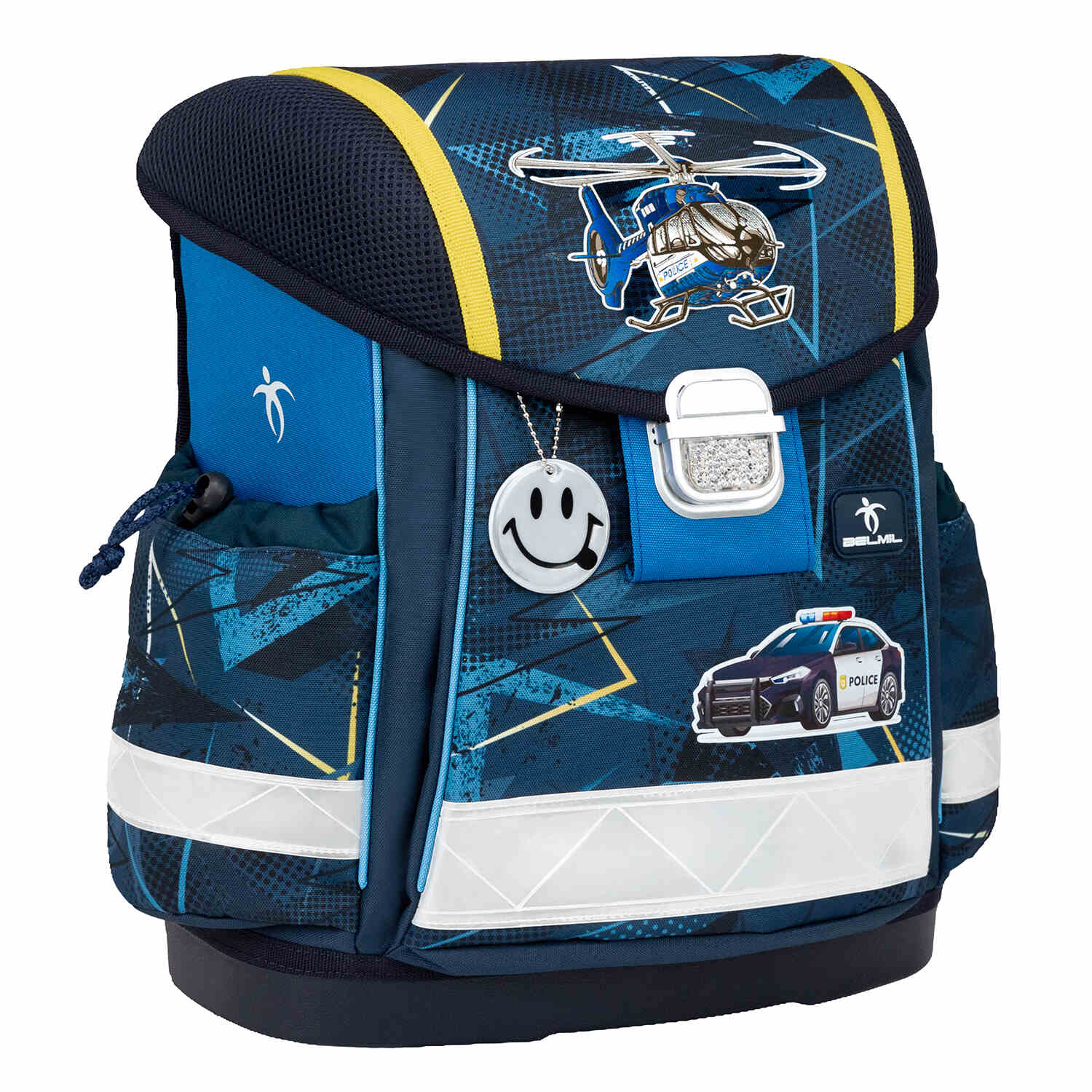 The Ergonomic School Bag Set for Boys – Belmil Classy Police (5 pcs) including a backpack, gym bag, and pencil case.