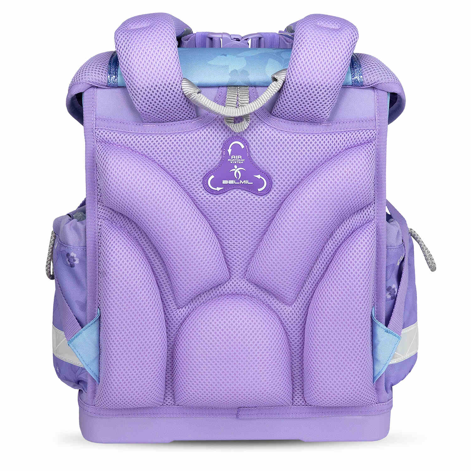 Child-friendly metal buckle detail on The Ergonomic School Bag Set for Girls – Belmil Classy Purple Blue Butterfly (5 pcs) for safety and usability.