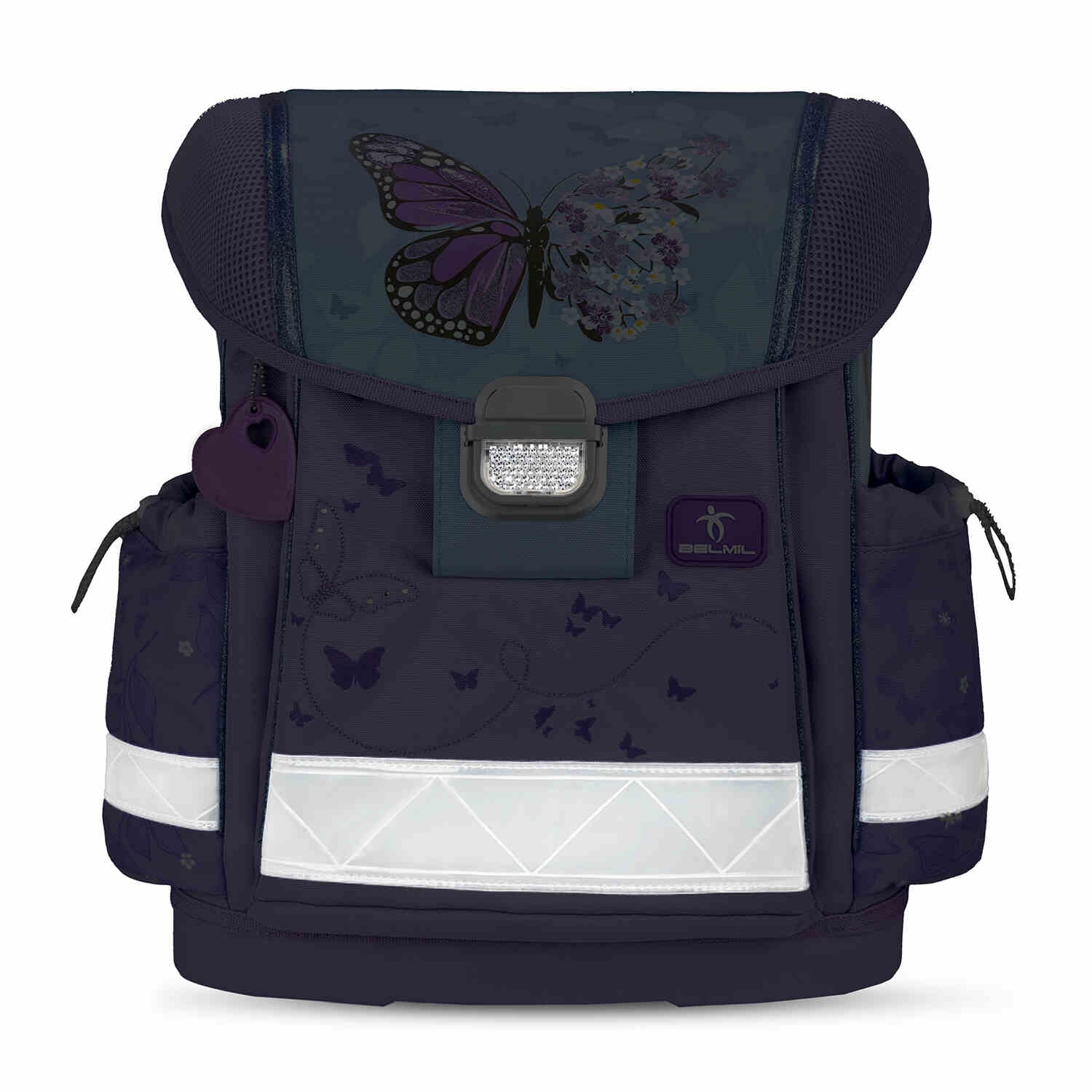 Displaying the ergonomic features of the Classy Purple Blue Butterfly schoolbag set 4 pcs - Ergonomic School Bag Set for Girls – Belmil.