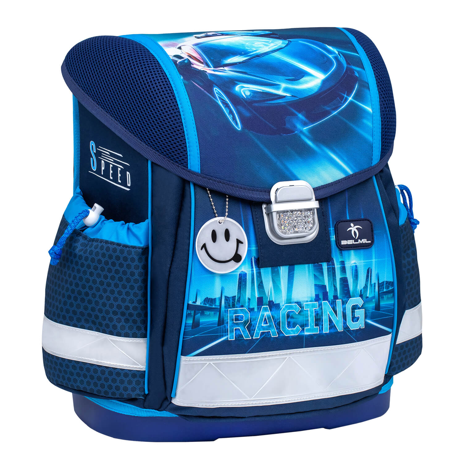 Classy Racing Blue Neon schoolbag set with raincover 5 pcs