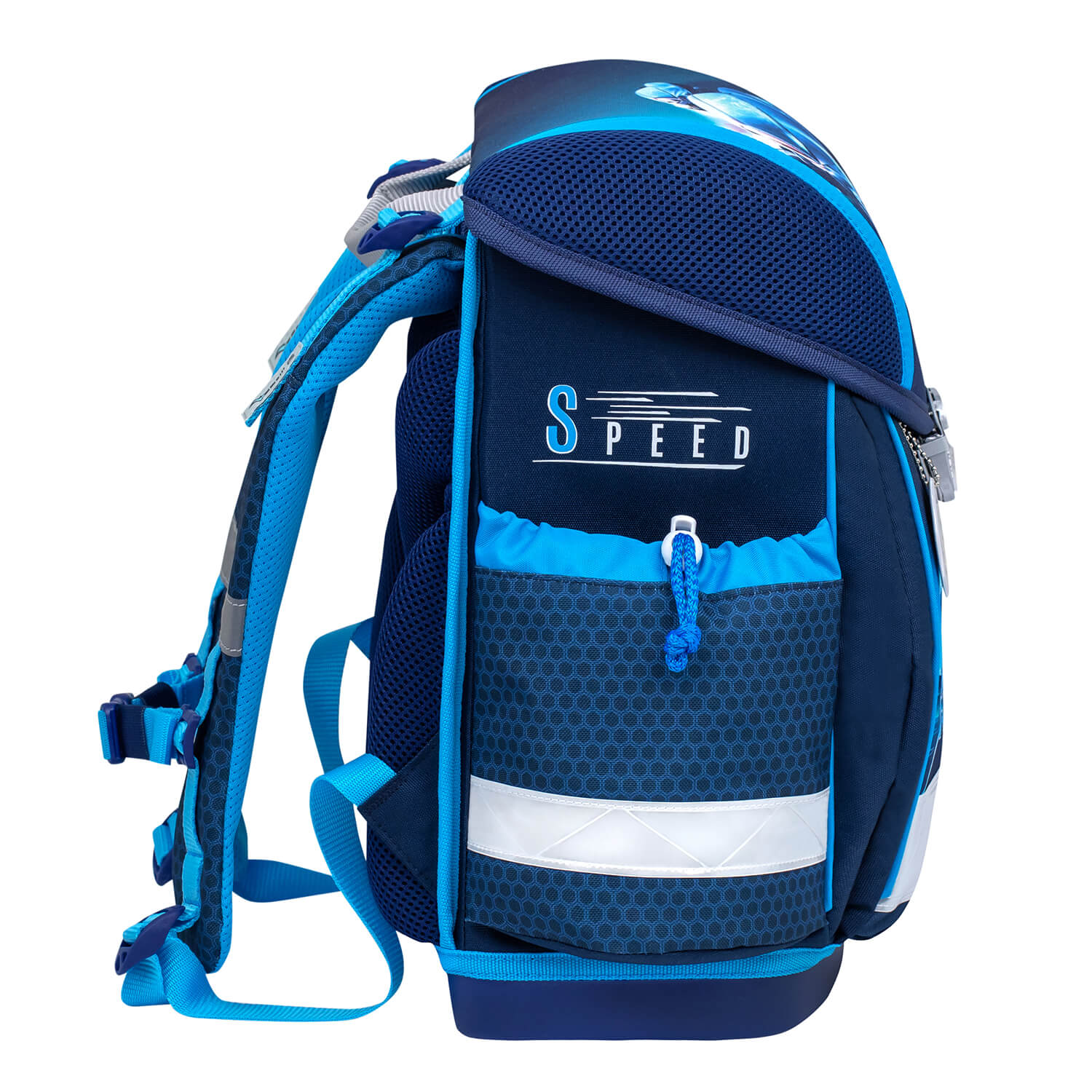 Classy Racing Blue Neon schoolbag set with raincover 5 pcs