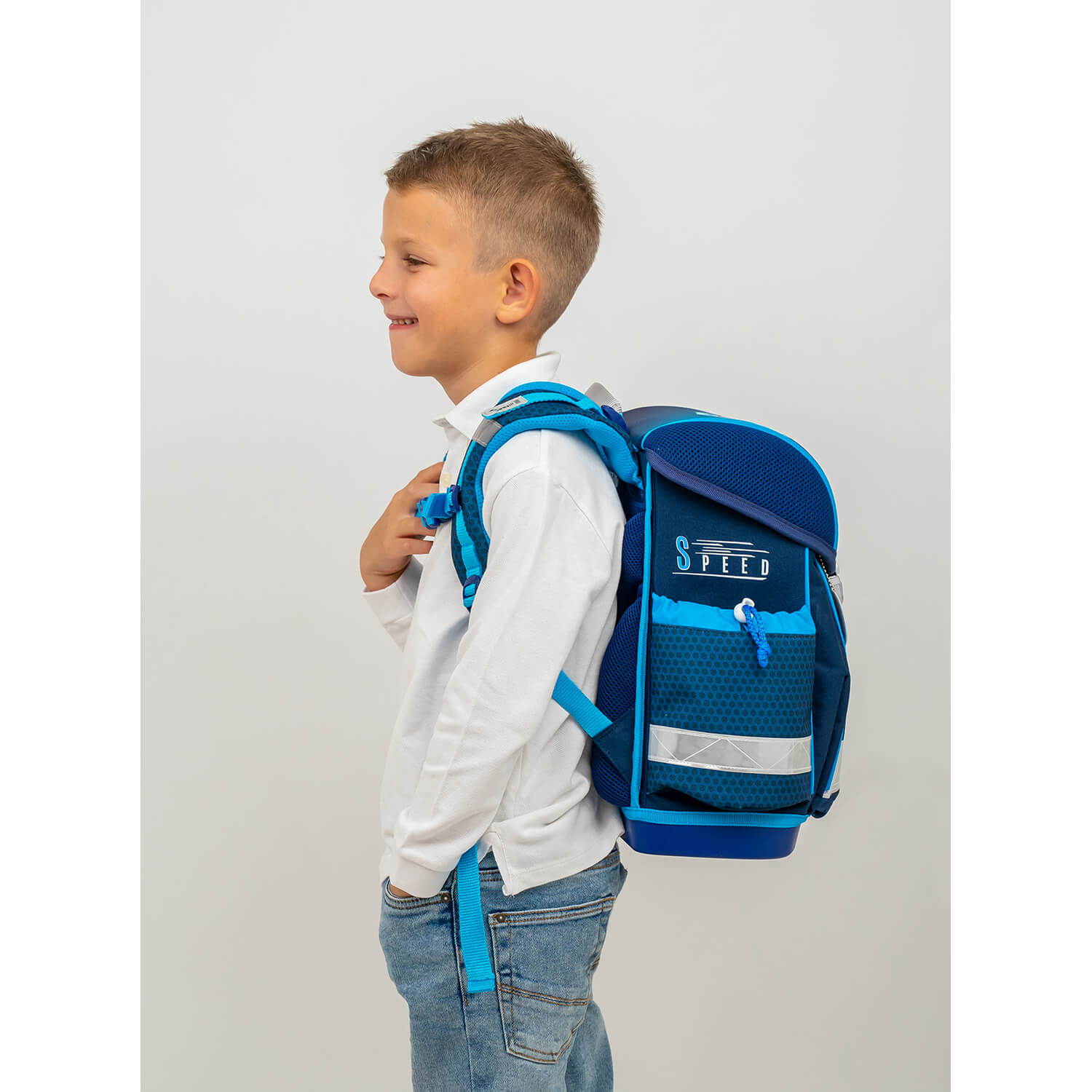 Classy Racing Blue Neon schoolbag set with raincover 5 pcs
