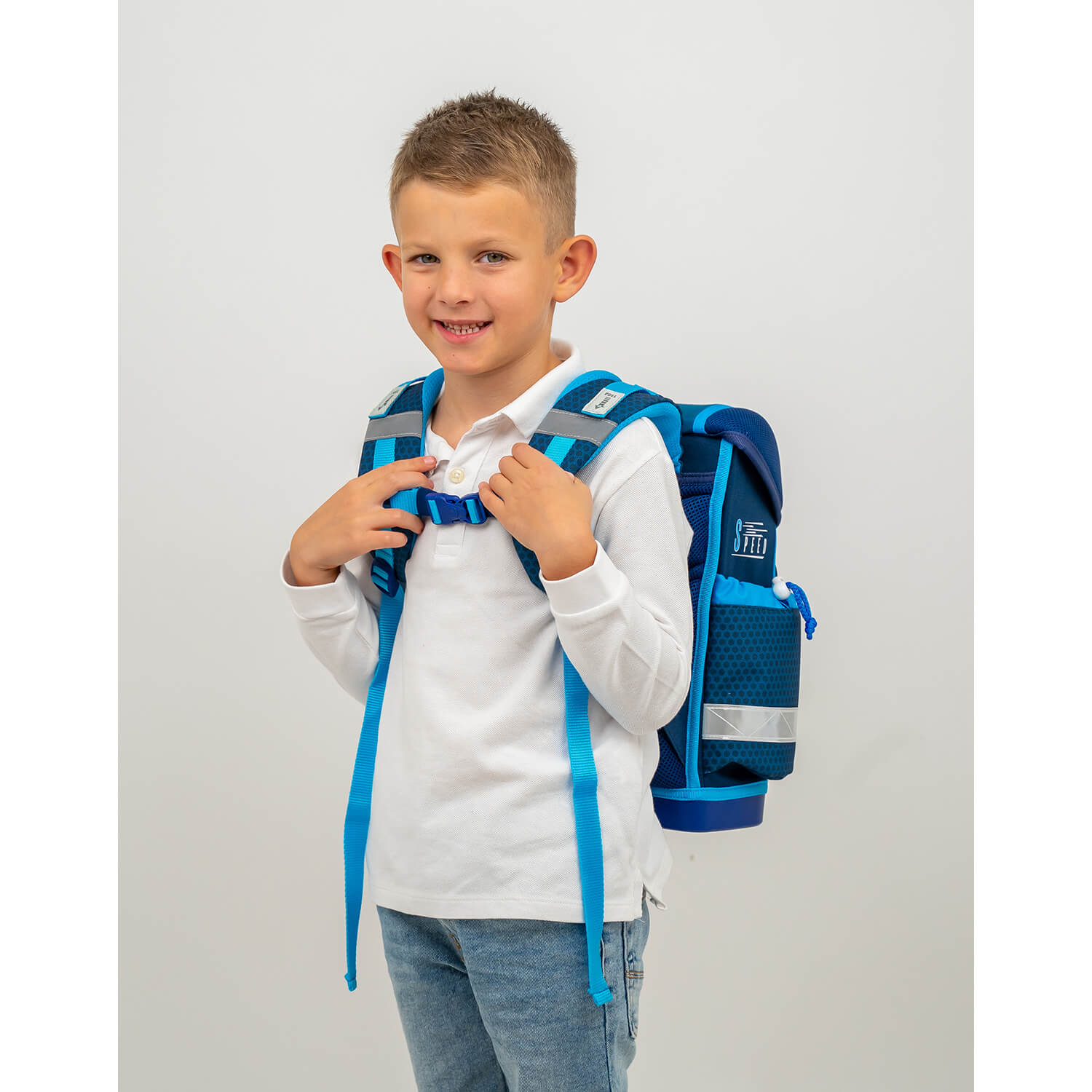 Classy Racing Blue Neon schoolbag set with raincover 5 pcs