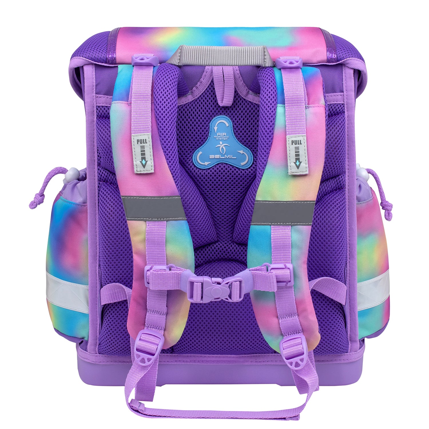 Unicorn raincoat that fits over the Belmil Classy Ergonomic School Bag Set for Girls “Rainbow Color” Design + Unicorn Raincoat, showcasing its adaptive and protective features.