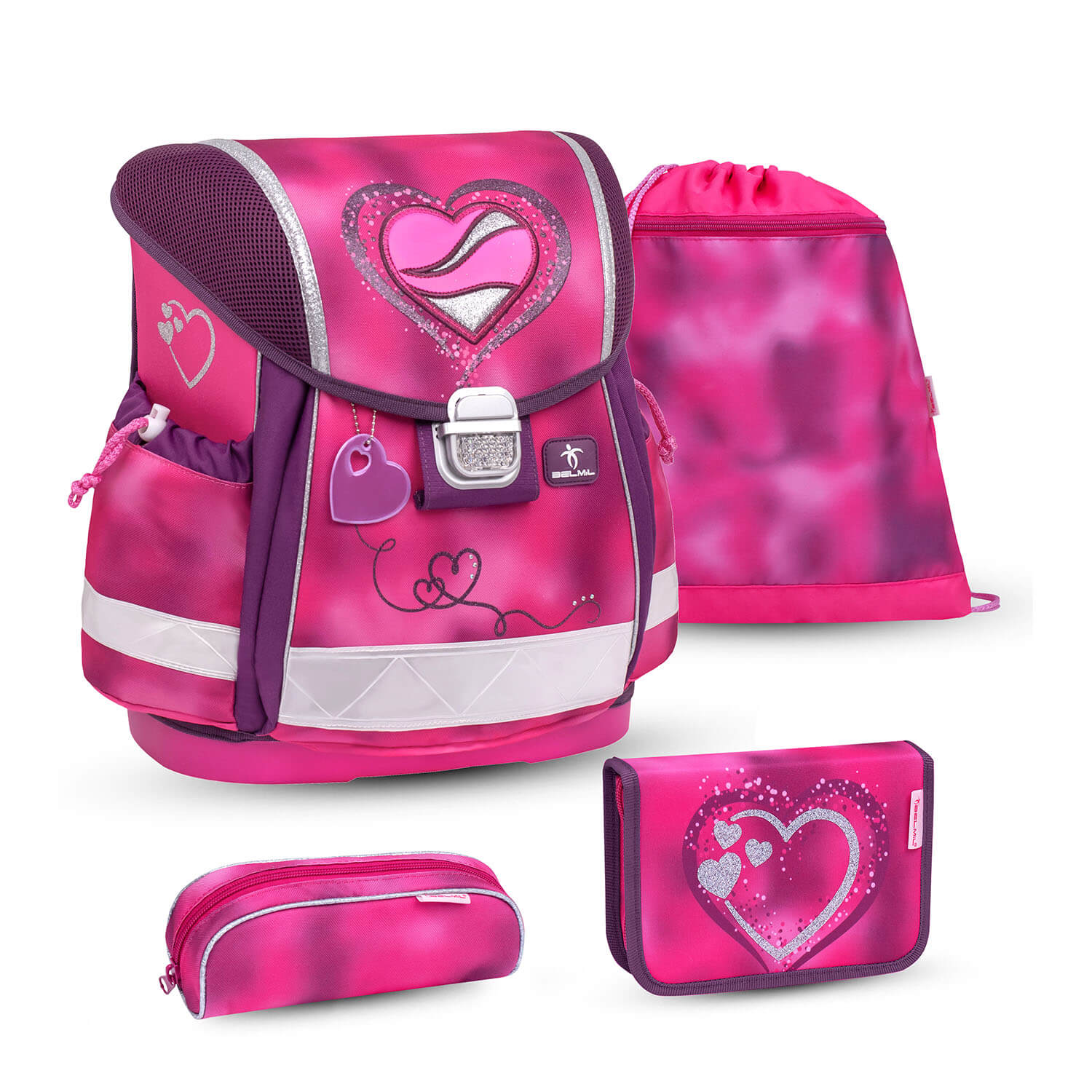 Classy Shiny Pink schoolbag set 4 pcs
