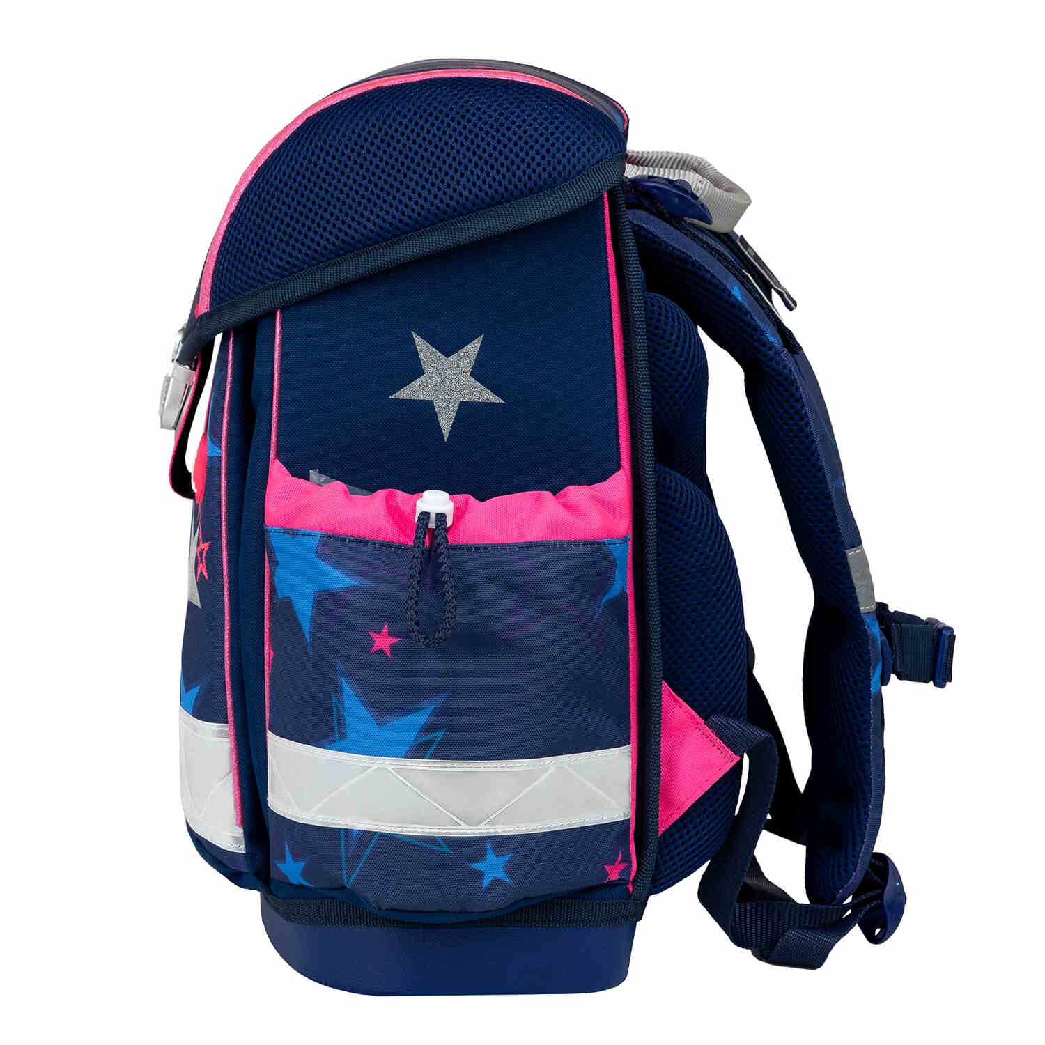The Ergonomic School Bag Set for Girls – Belmil Classy Sparkling Star (5 pcs) highlighting the child-friendly metal buckle and secure closure.