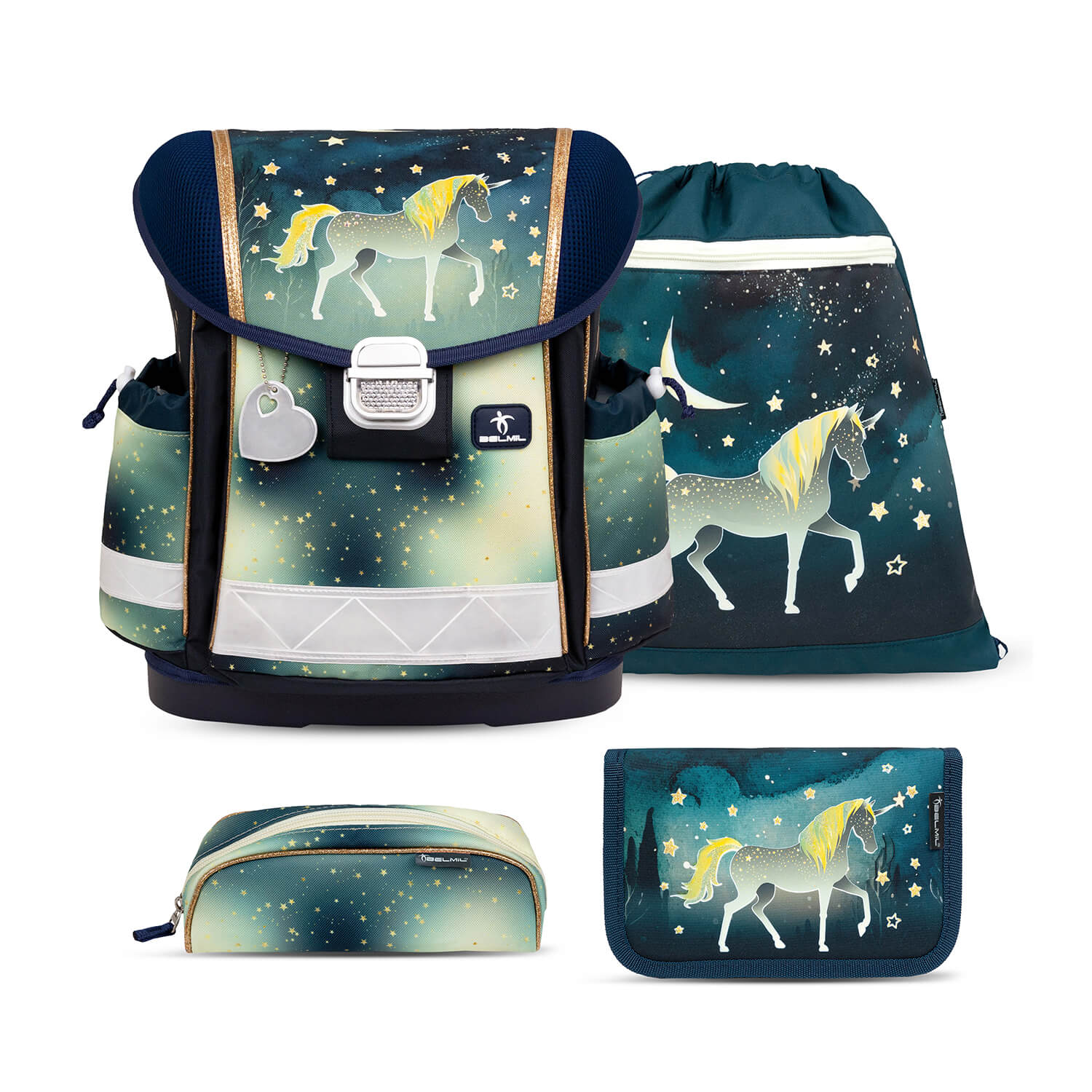 Classy Sparkling Unicorn Schulranzen Set 4 tlg.