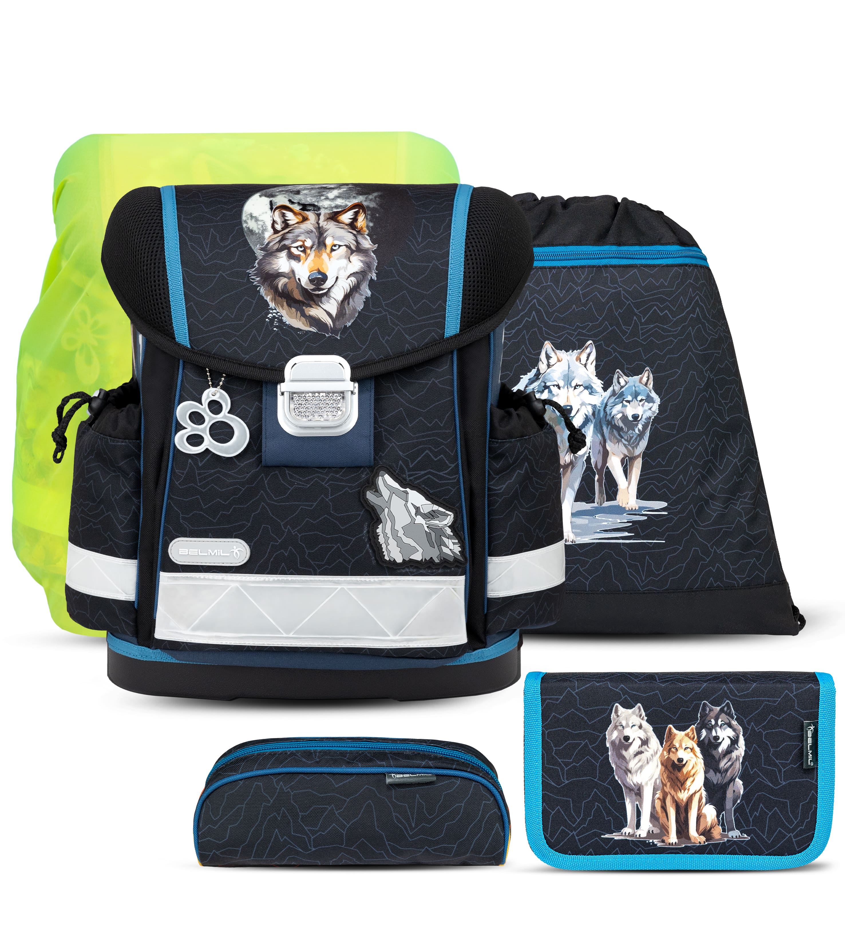 Classy Wolves Pack Schulranzen Set mit Regenhülle 5 Stück