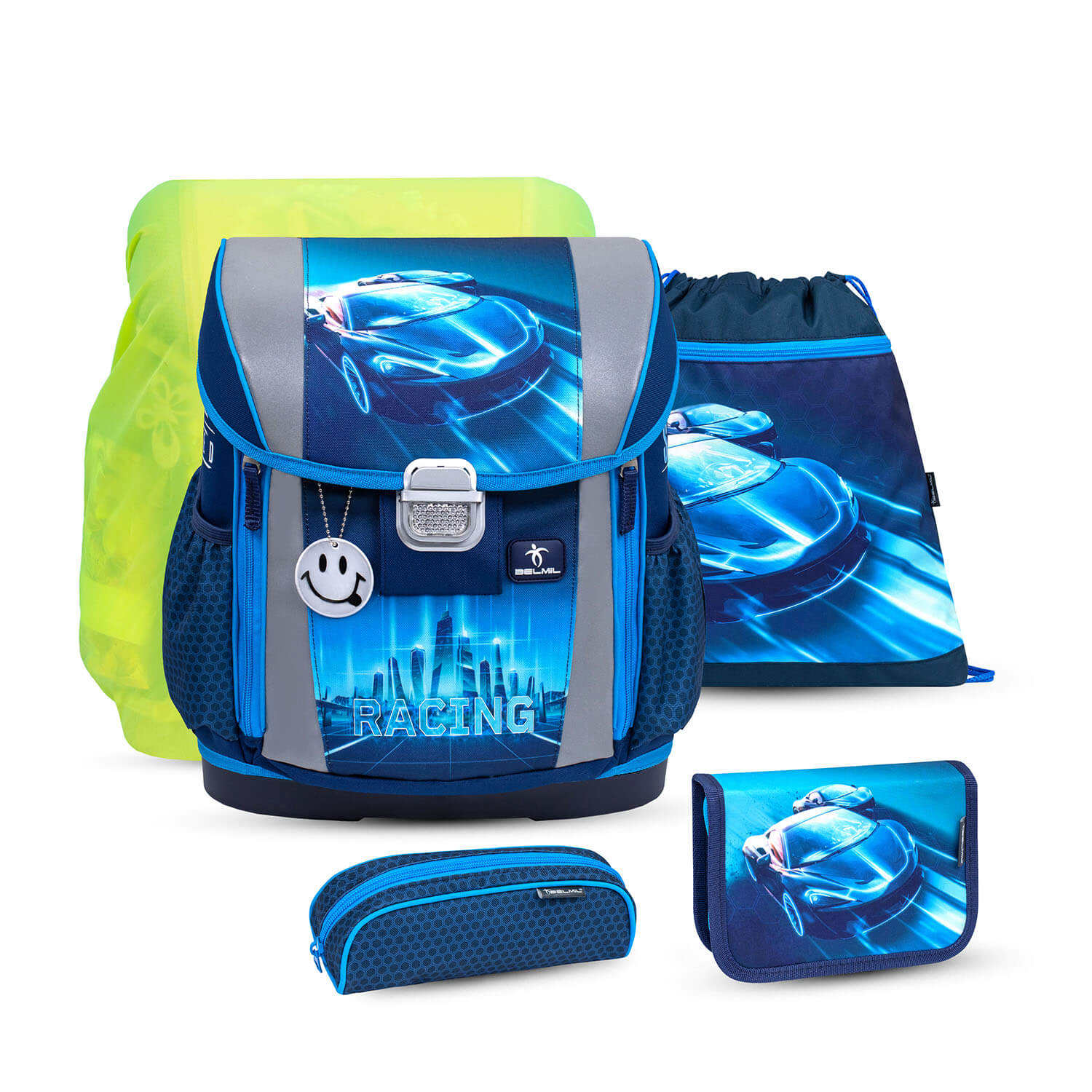 Customize Me Racing Blue Neon Schulranzen Set 5 tlg.