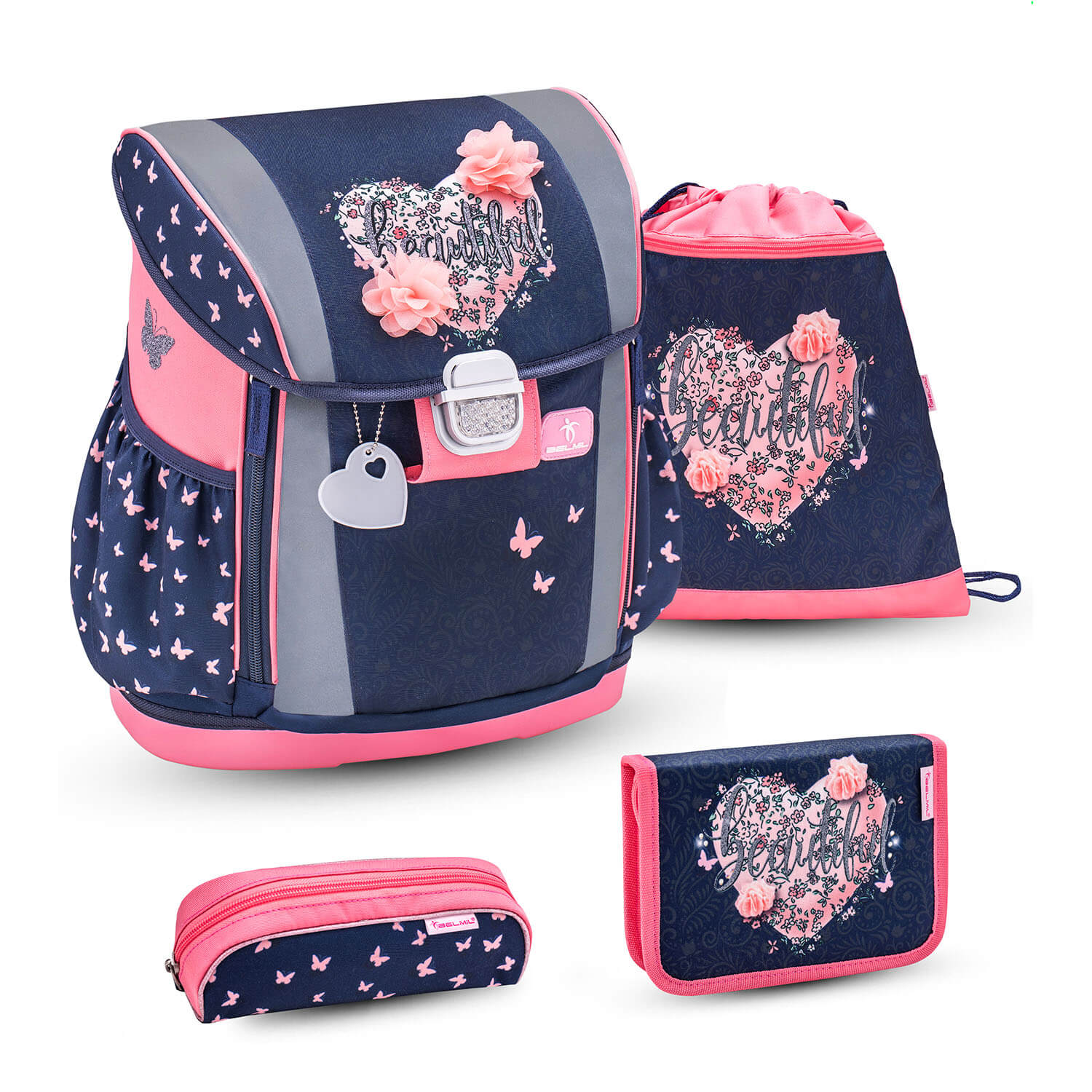 Customize Me Beautiful Flowers Schulranzen Set 4 tlg.