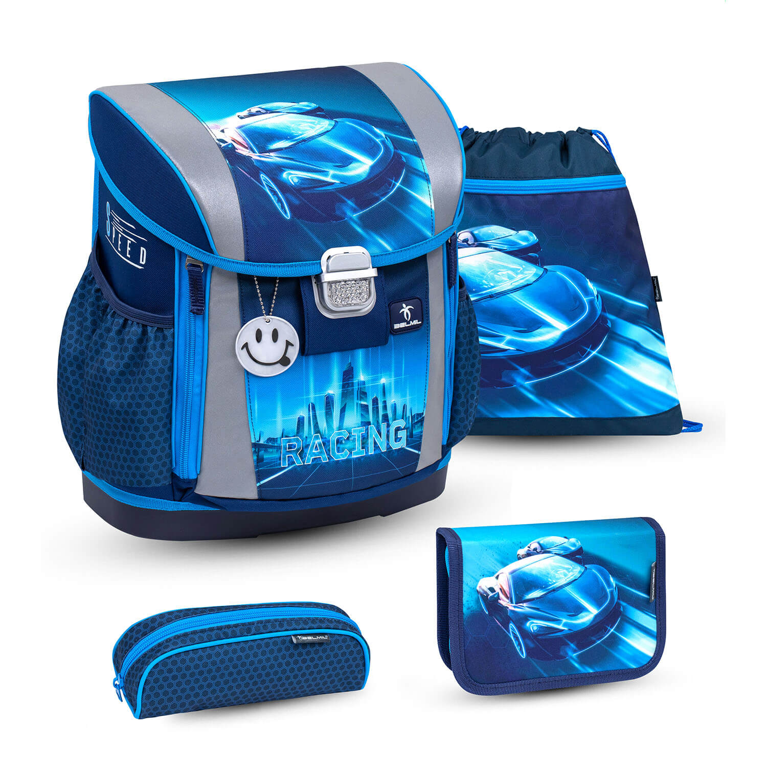 Customize Me Racing Blue Neon Schulranzen Set 4 tlg.
