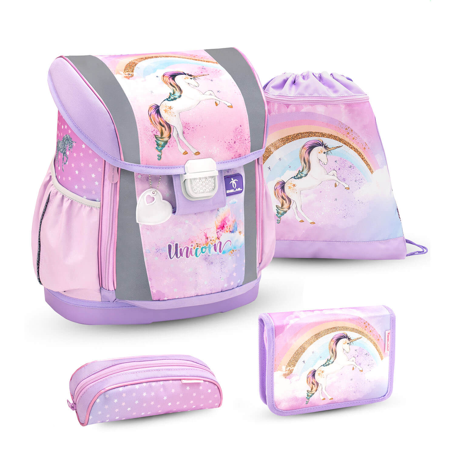Customize Me Rainbow Unicorn Schulranzen Set 4 tlg.