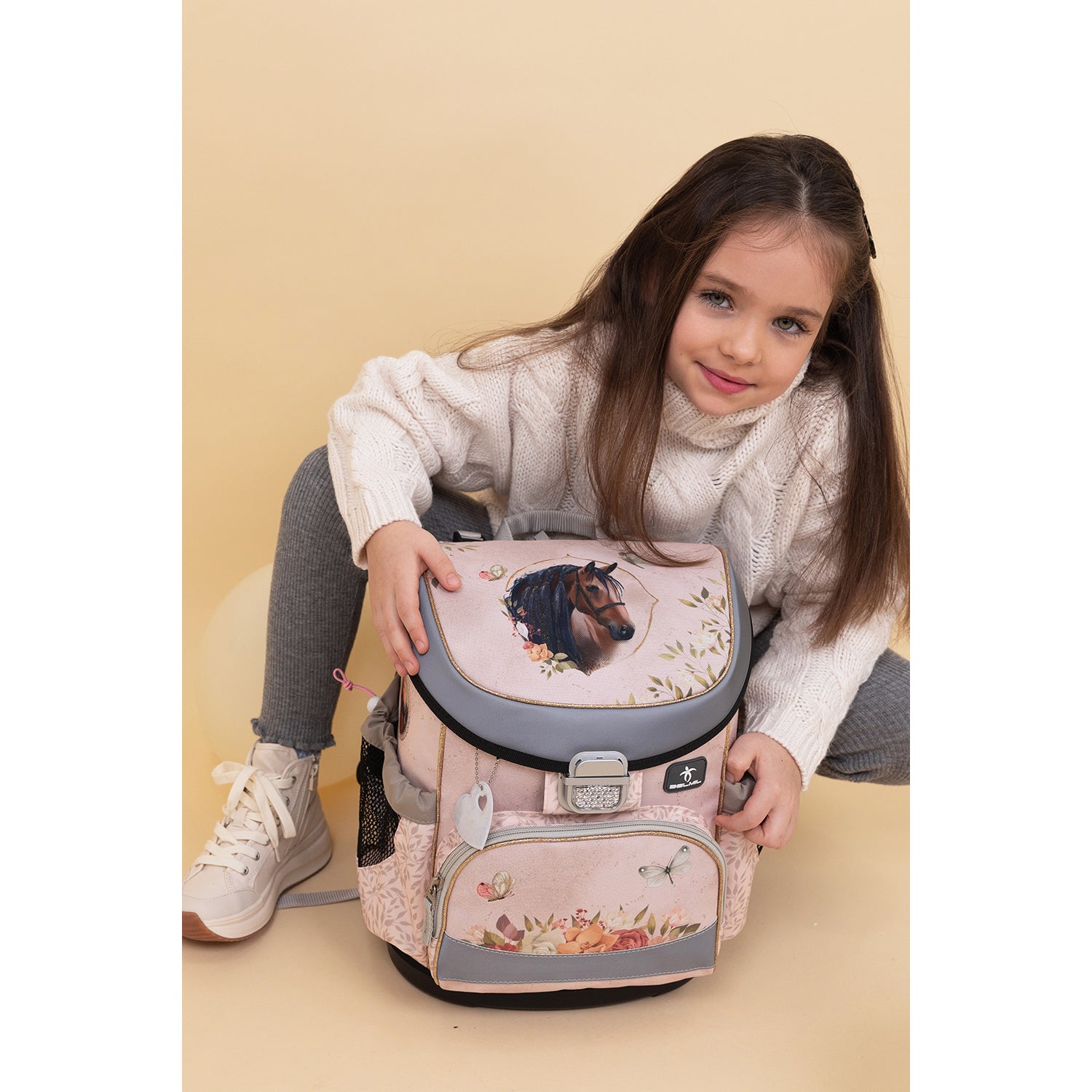Belmil Mini-Fit Horse Chestnut schoolbag set 4 pcs with adjustable chest and shoulder straps, ideal for first graders – Ergonomic School Bag Set for Girls – Belmil Mini-Fit Horse Chestnut (4 pcs).