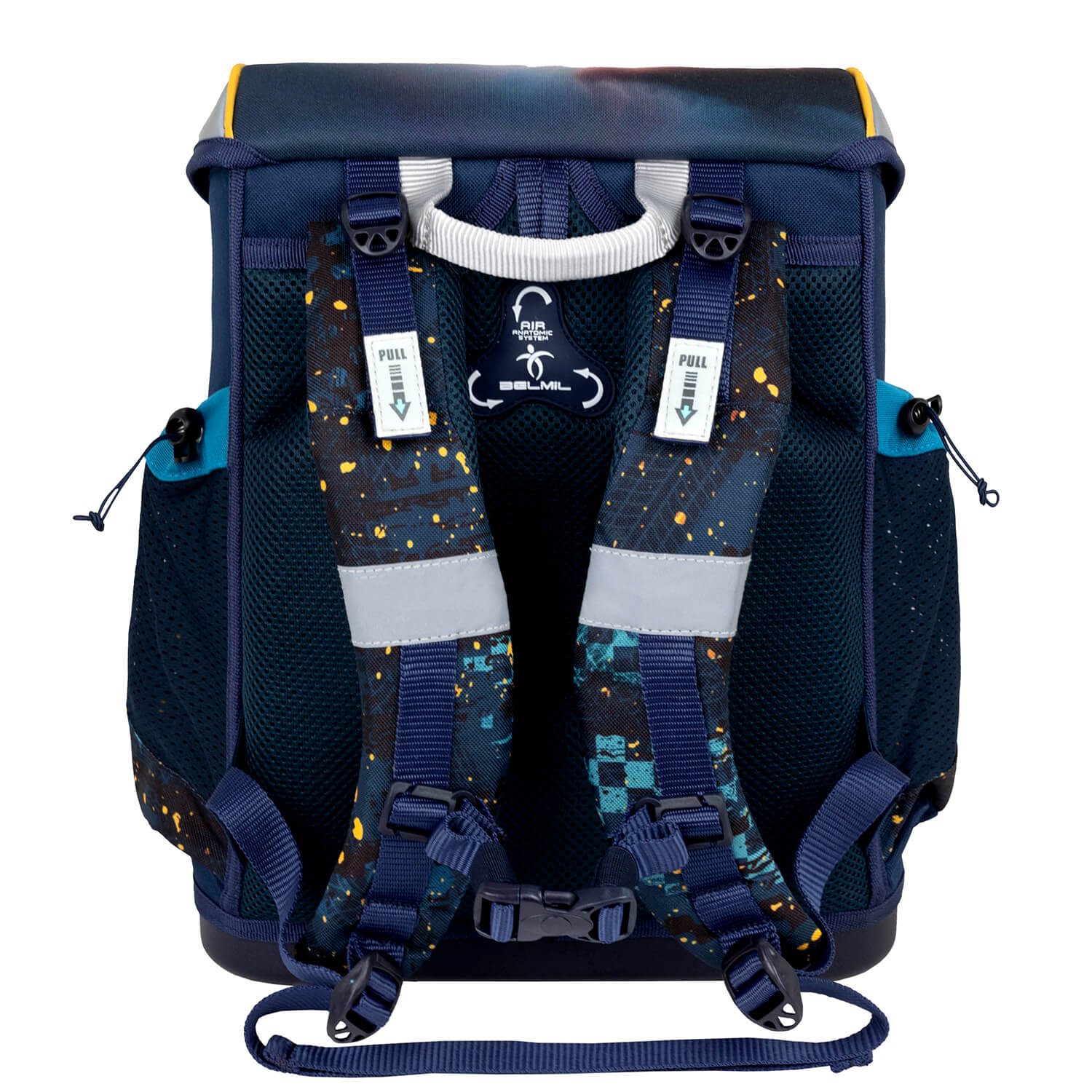 Child wearing the Belmil Mini-Fit Ergonomic School Bag Set for Boys “Tractron” Design + Dinosaur Raincoat – 5-Piece Compact and Back-Friendly School Starter Set during school.
