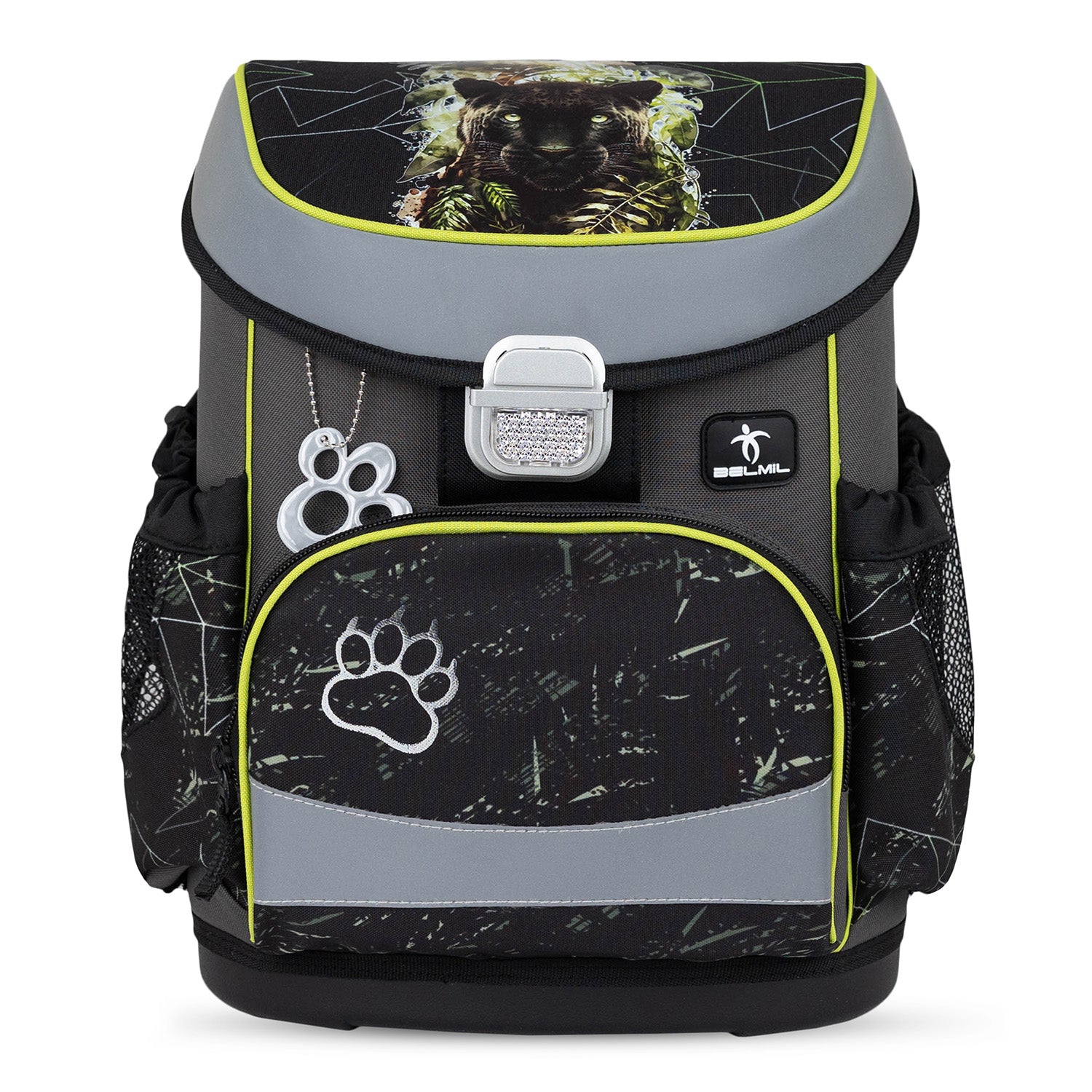 Ergonomic School Bag Set for Boys – Belmil Mini-Fit Black Panther (4 pcs): highlighting the breathable back padding and adjustable straps for a perfect fit.