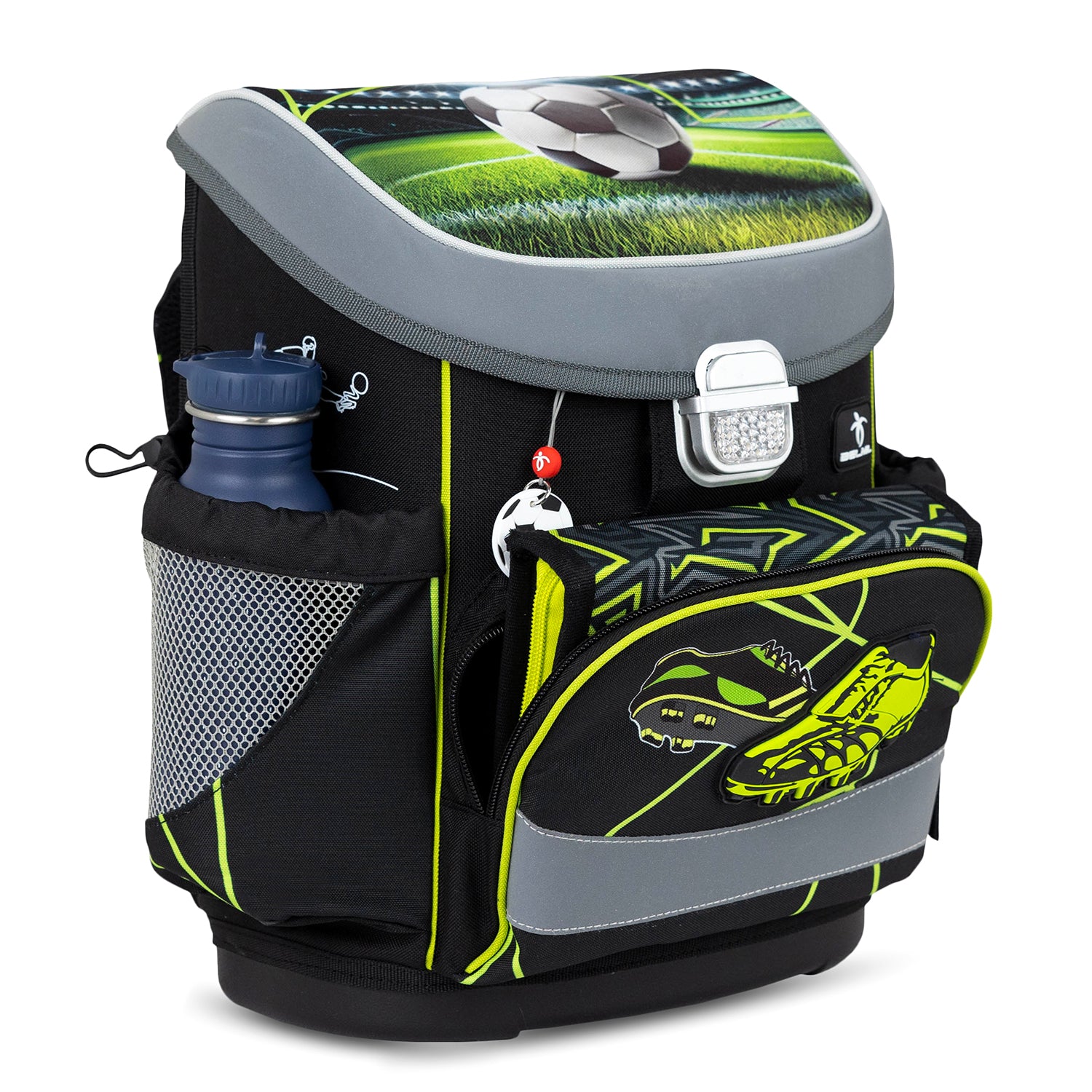 The Ergonomic School Bag Set for Boys – Belmil Mini-Fit Champion's Kick (4 pcs) includes a drawstring gym bag and pencil case.