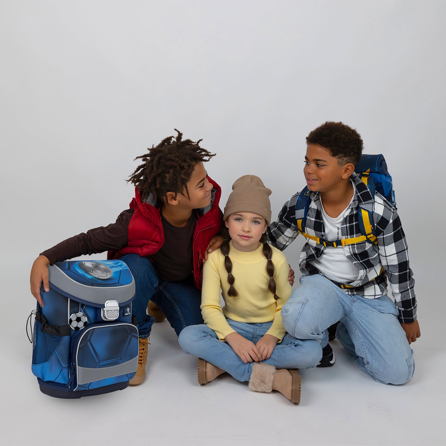 Belmil Mini-Fit Ergonomic School Bag Set “Football 4" + Dinosaur Raincoat – 5-Piece Compact and Comfortable School Starter Set for Boys