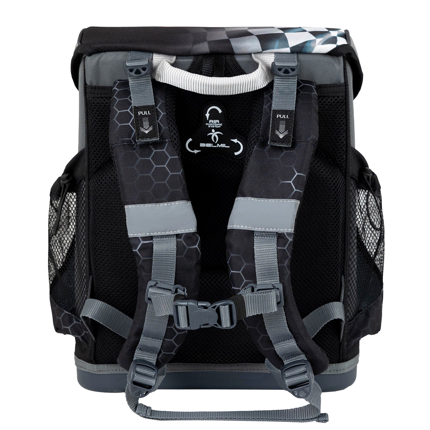 Reflective safety features of the Ergonomic School Bag Set for Boys – Belmil Mini-Fit Race It (4 pcs) ensuring visibility for children.