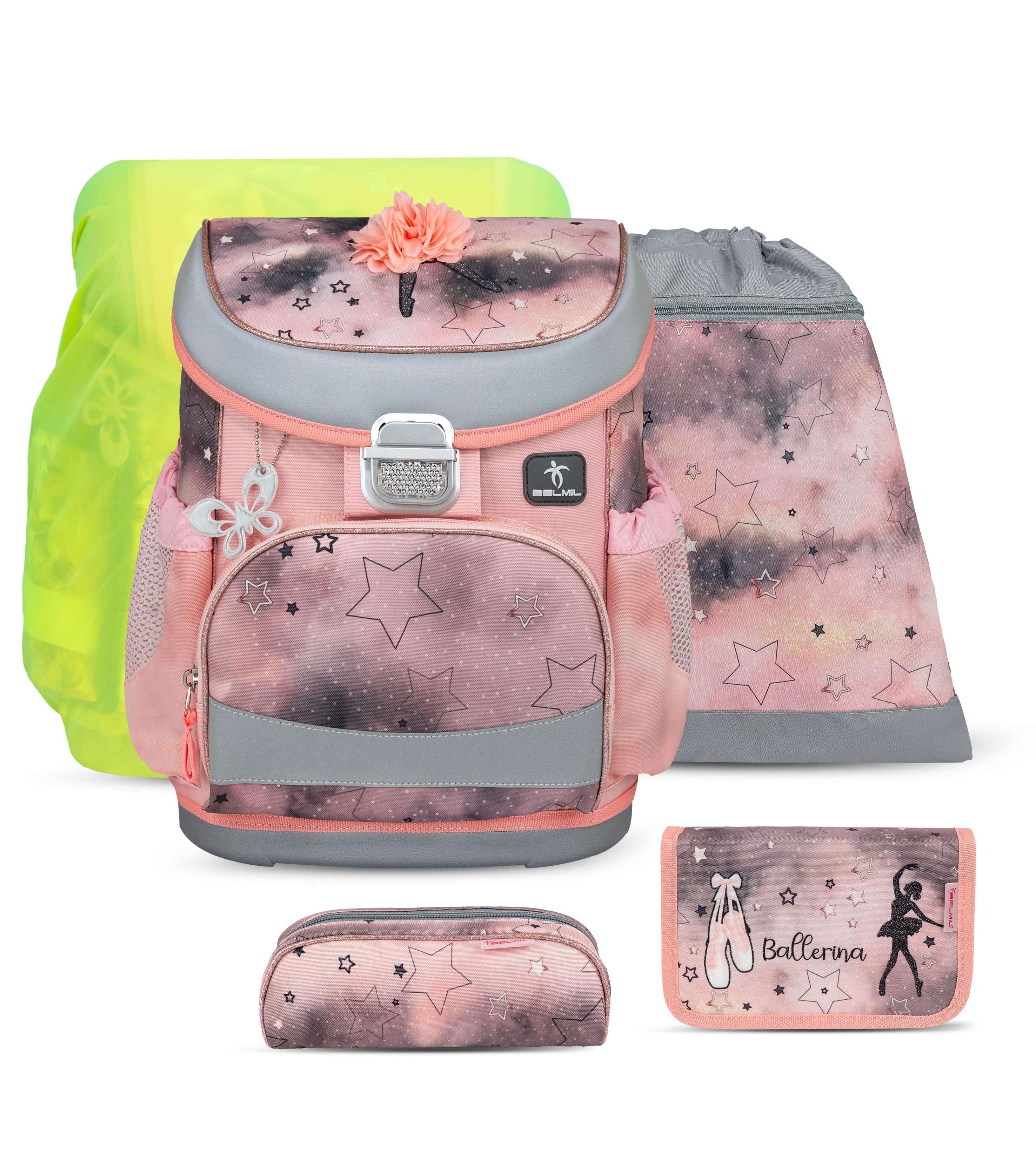 Ergonomic School Bag Set for Girls– Mini-Fit Rose Ballet School Bag Set with Rain Cover (5 pcs)