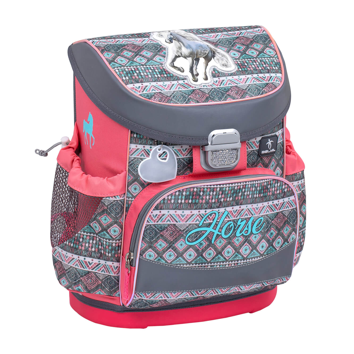 Belmil Mini-Fit Ergonomic School Bag Set “Horse Aruba Blue” Design + Unicorn Raincoat – 5-Piece Compact and Comfortable School Starter Set showing the included unicorn raincoat.