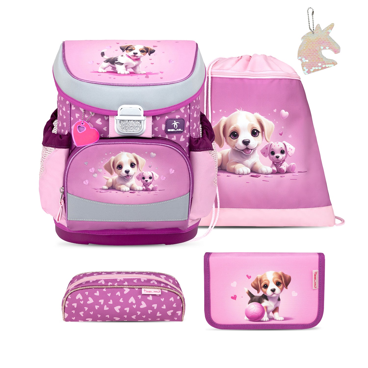 Mini-Fit Little Puppies schoolbag set with keychain 5 pcs