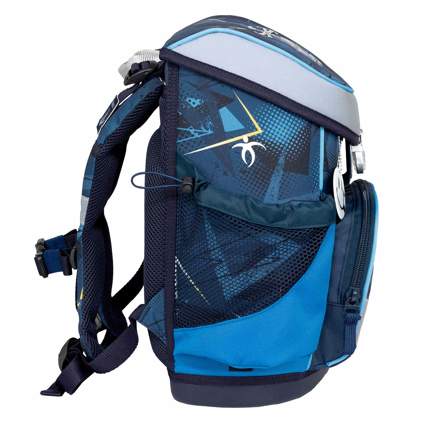 Reflective feature of the easy-to-open metal buckle on the Mini-Fit Police schoolbag set 4 pcs, ensuring safety for boys - Ergonomic School Bag Set for Boys – Belmil Mini-Fit Police (4 pcs).