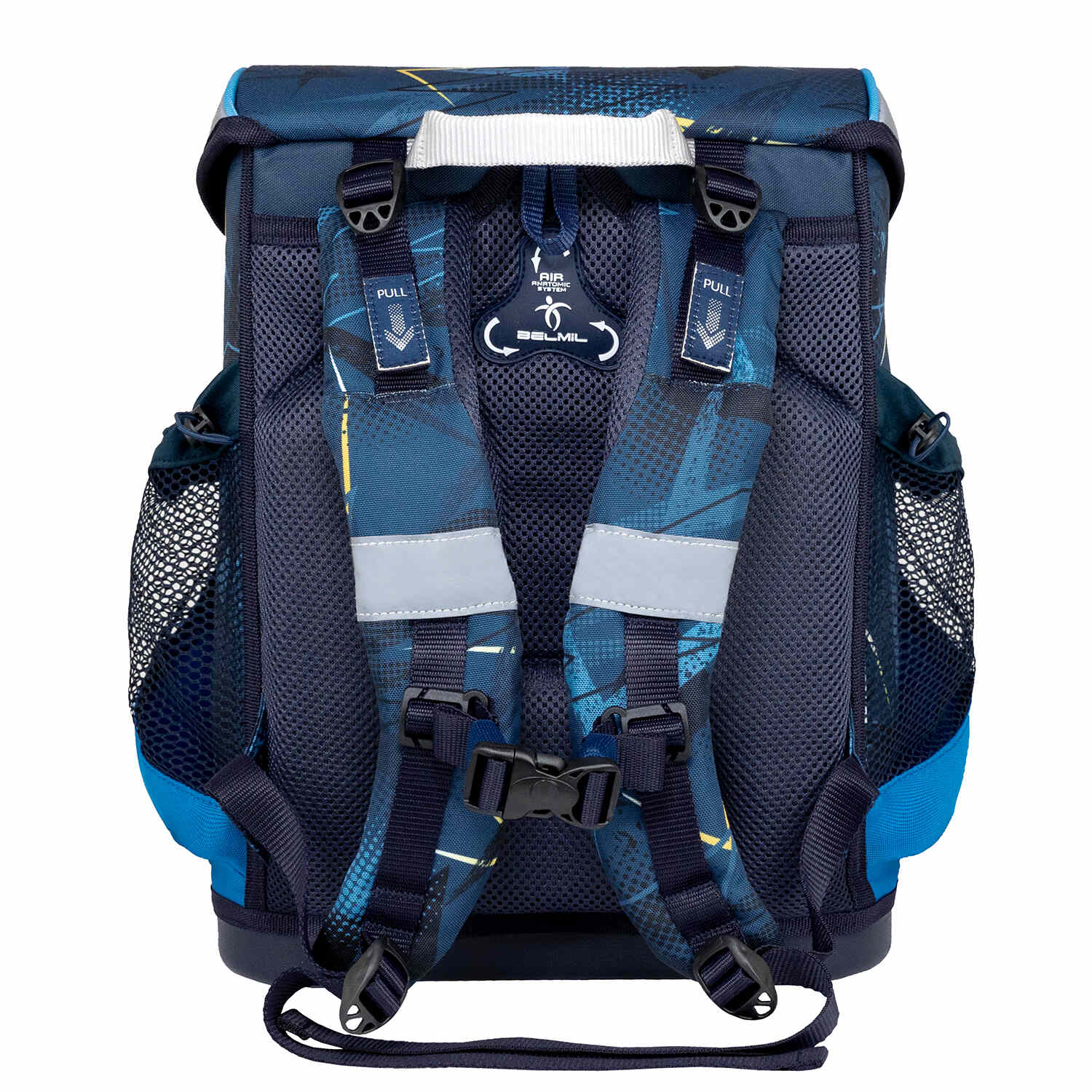 Side pockets of the Mini-Fit Police schoolbag set 4 pcs, perfect for storing water bottles or snacks, made for boys - Ergonomic School Bag Set for Boys – Belmil Mini-Fit Police (4 pcs).