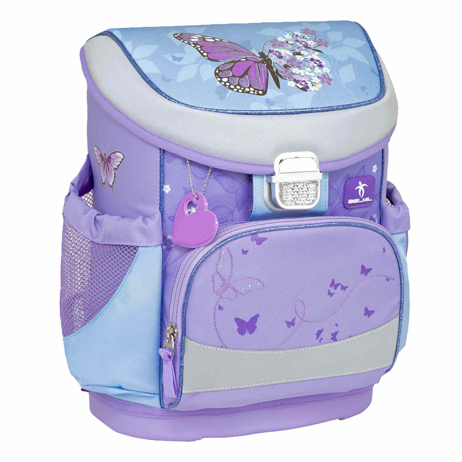 Close-up of the breathable back padding of the Ergonomic School Bag Set for Girls – Belmil Mini-Fit Purple Blue Butterfly (4 pcs) for extra comfort.