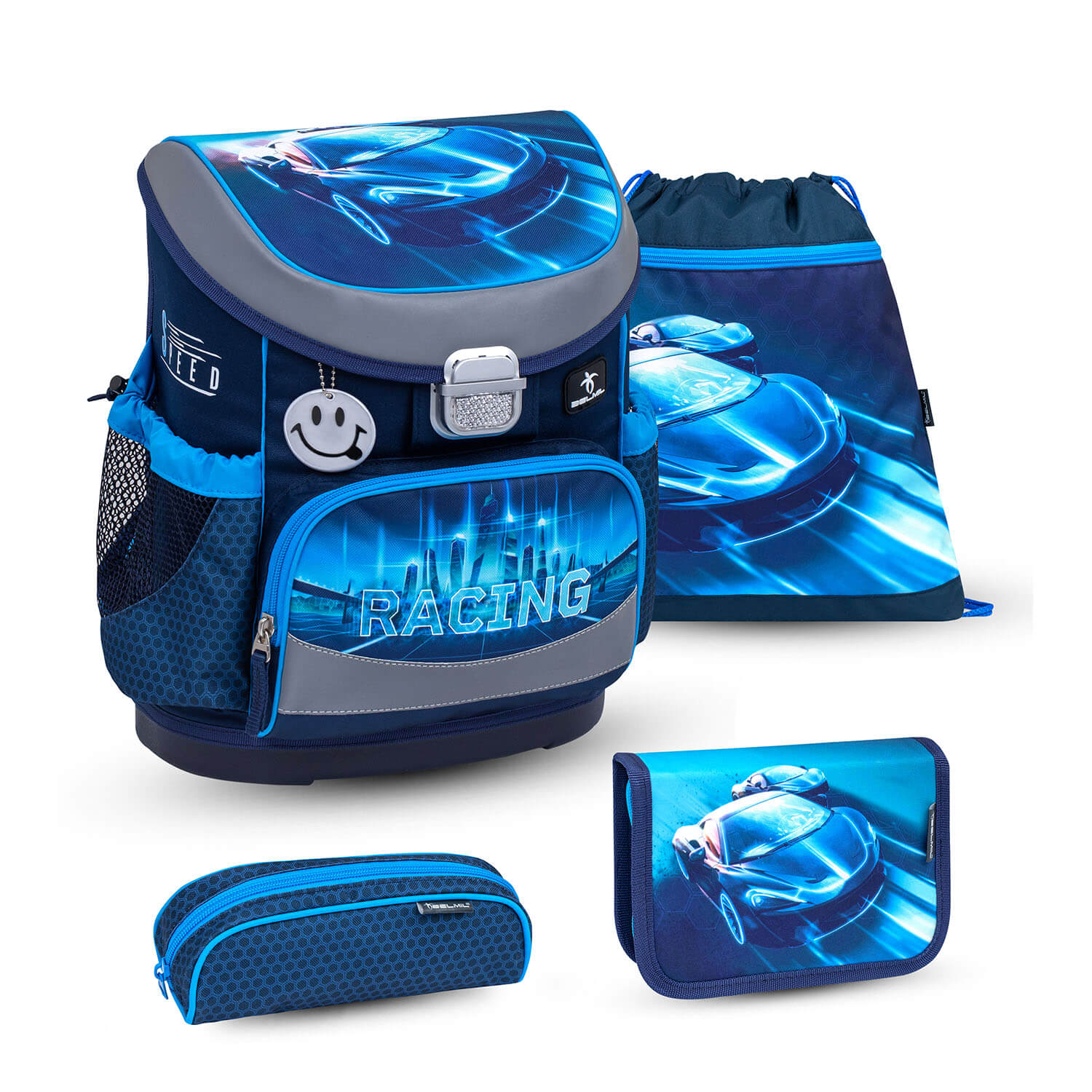 Mini-Fit Racing Blue Neon Schulranzen Set 4 tlg.