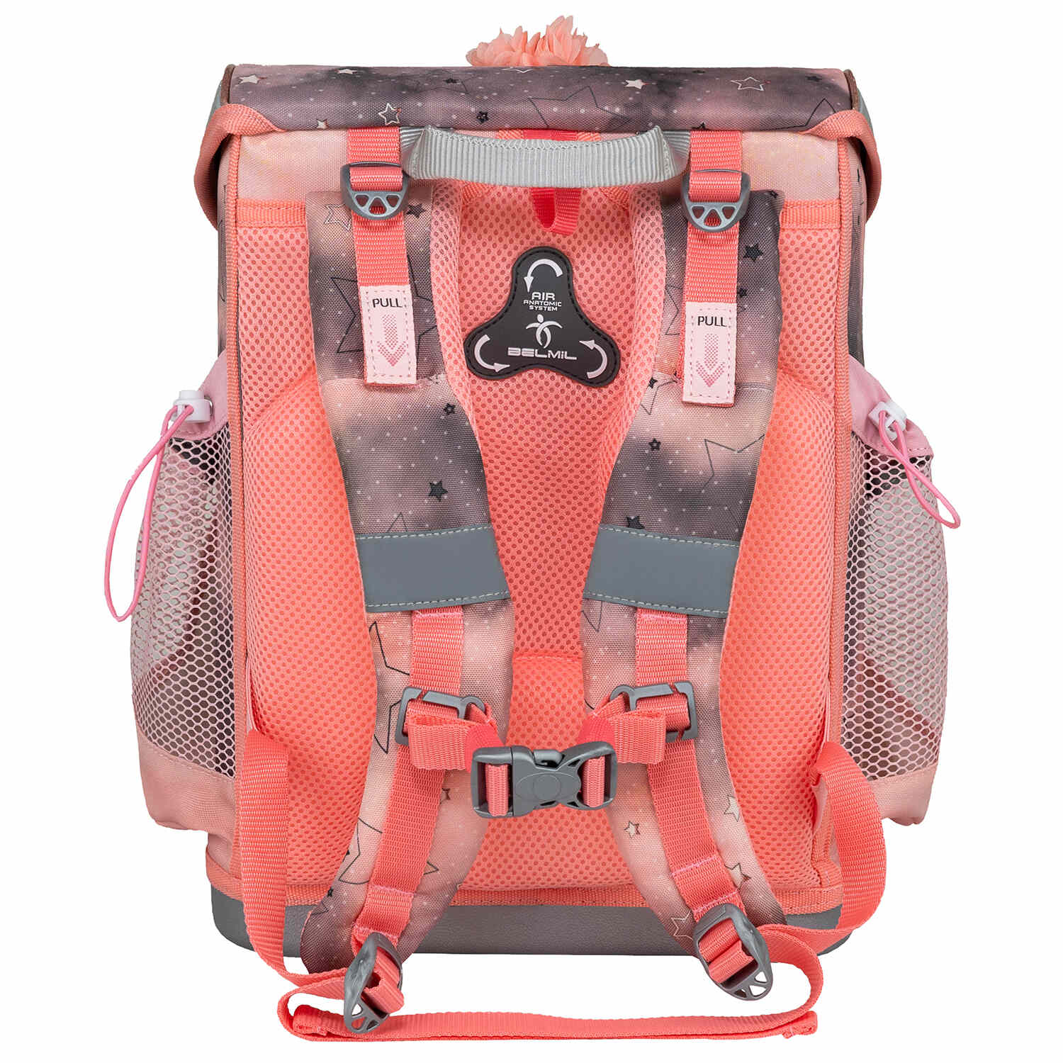 Reflective feature of the buckle on the Ergonomic School Bag Set for Girls – Belmil Mini-Fit Rose Ballet (4 pcs) for added safety.