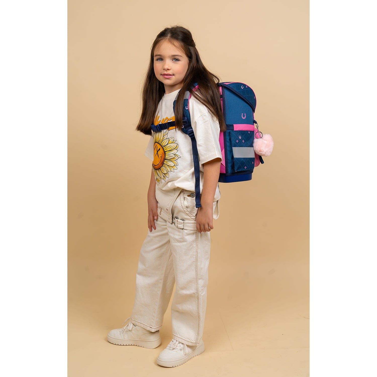 Ergonomic School Bag Set for Girls – Belmil Compact Meet Your Horses schoolbag set 5 pcs, showcasing its adjustable straps and breathable design.