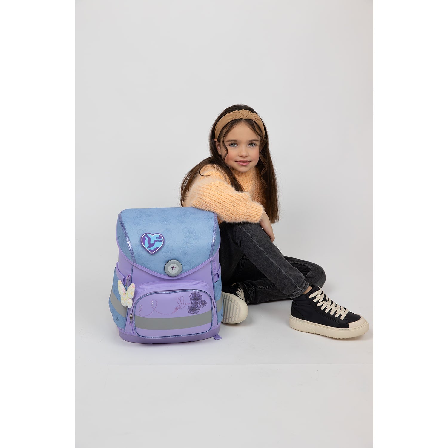 Complete view of the Ergonomic School Bag Set for Girls – Belmil Compact Tropical Hummingbird including all five pieces.
