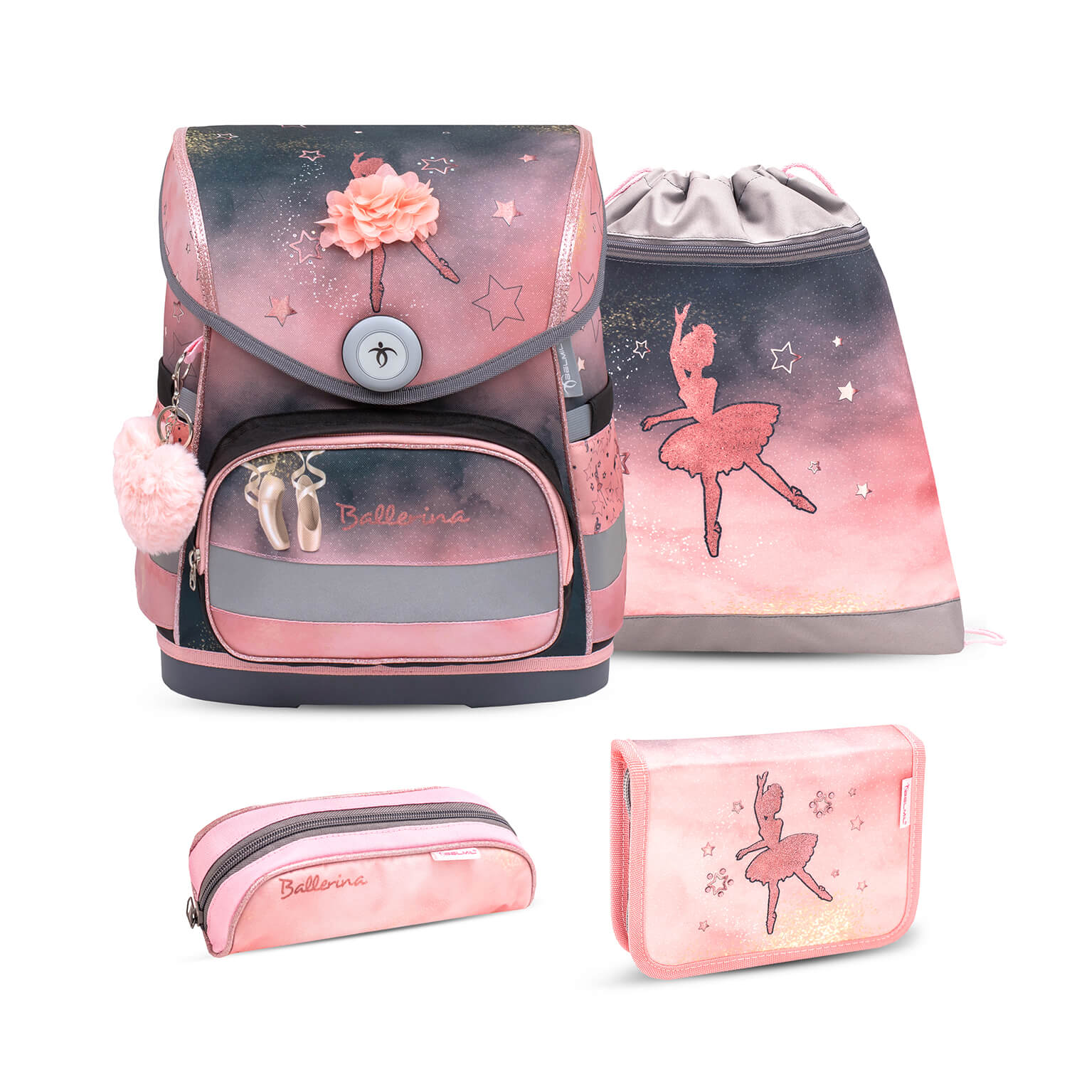 Compact Ballerina Black Pink Schulranzen Set 4 tlg.