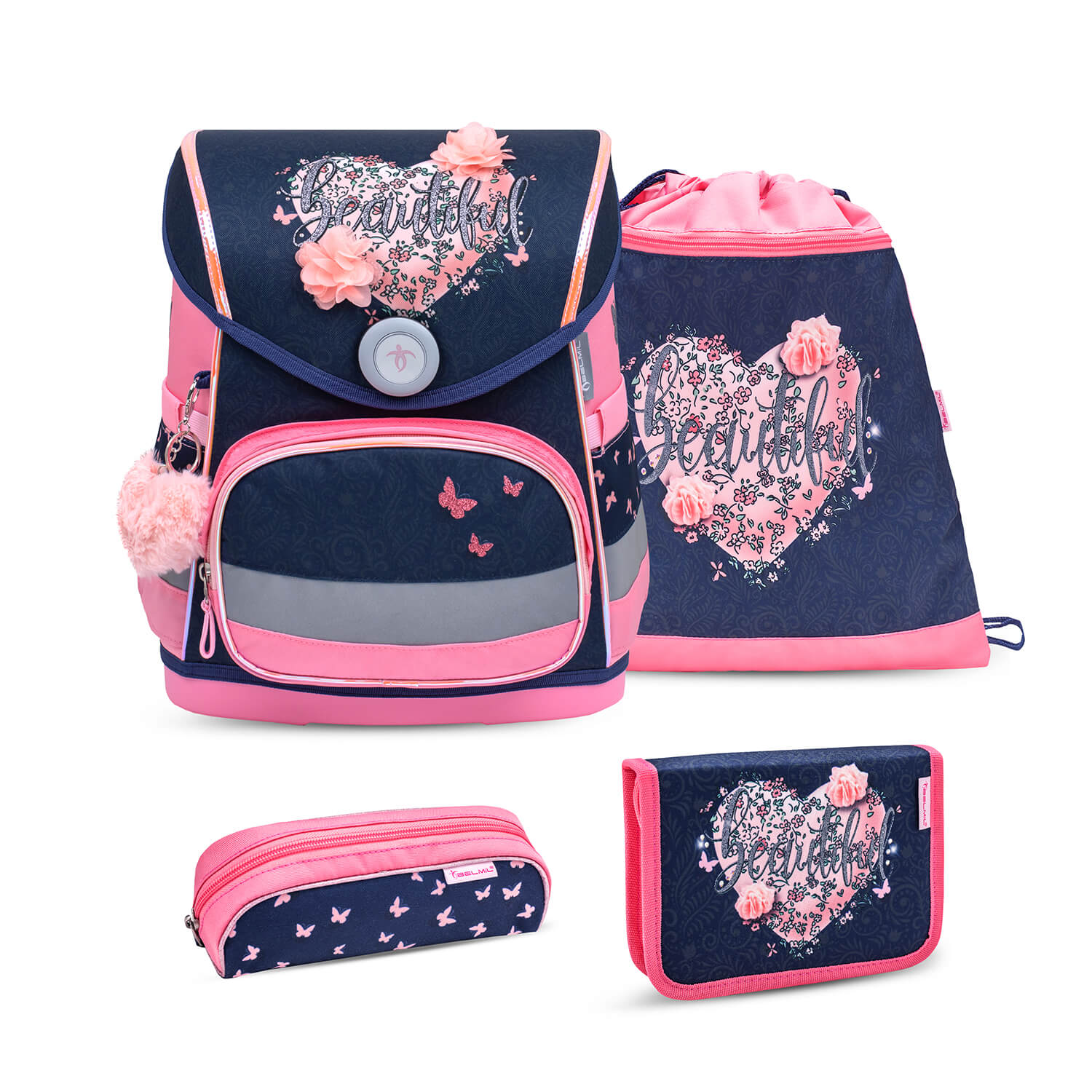 Compact Beautiful Flowers Schulranzen Set 4 tlg.