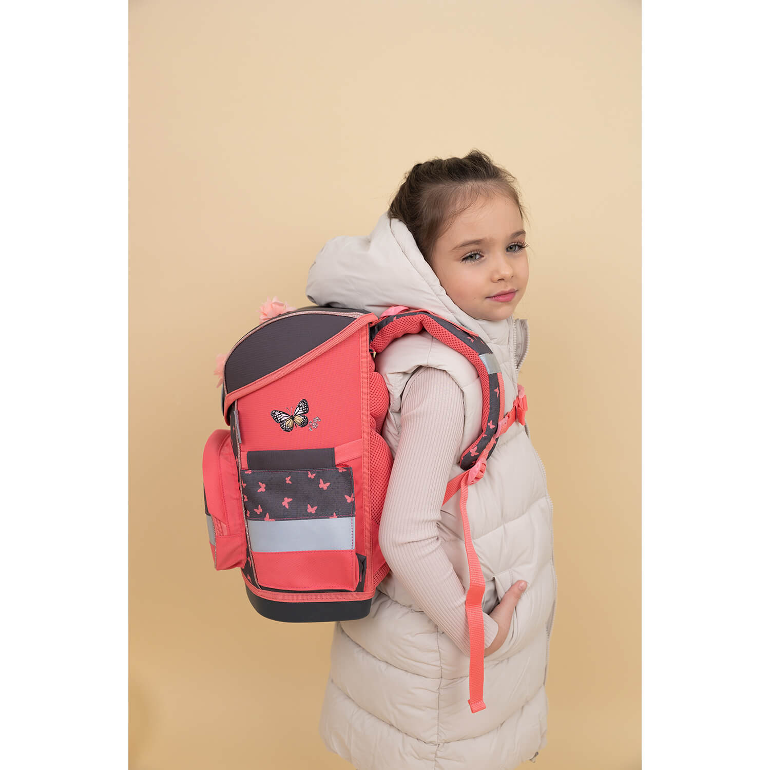 The Unicorn Raincoat included in the Belmil Compact Ergonomic School Bag Set “Bloomy Blossom” Design + Unicorn Raincoat – 5-Piece Set for Girls showing its expandable back.
