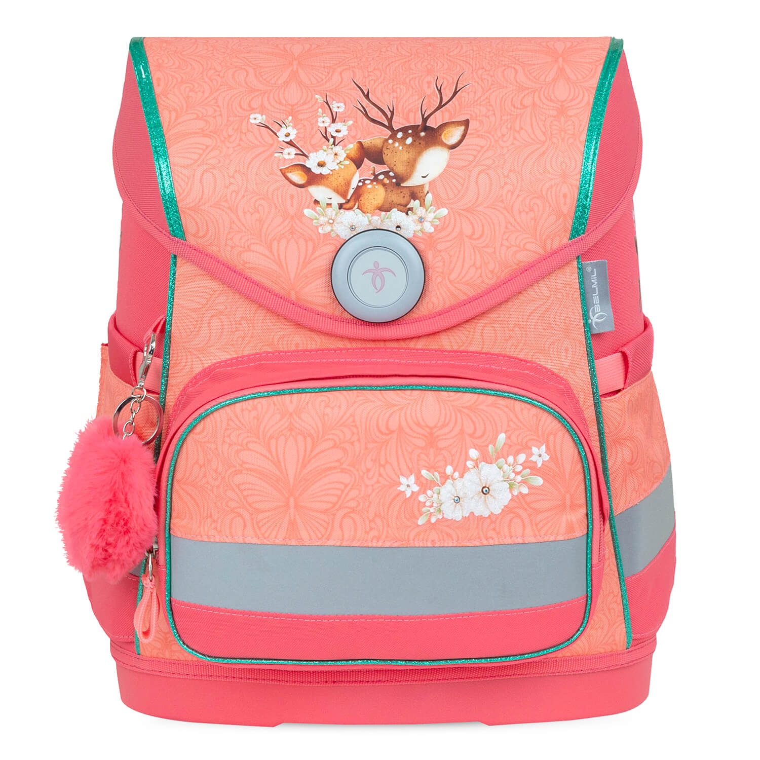 Close-up of the magical unicorn raincoat included in the Belmil Compact Ergonomic School Bag Set 'Cute Doe' Design.