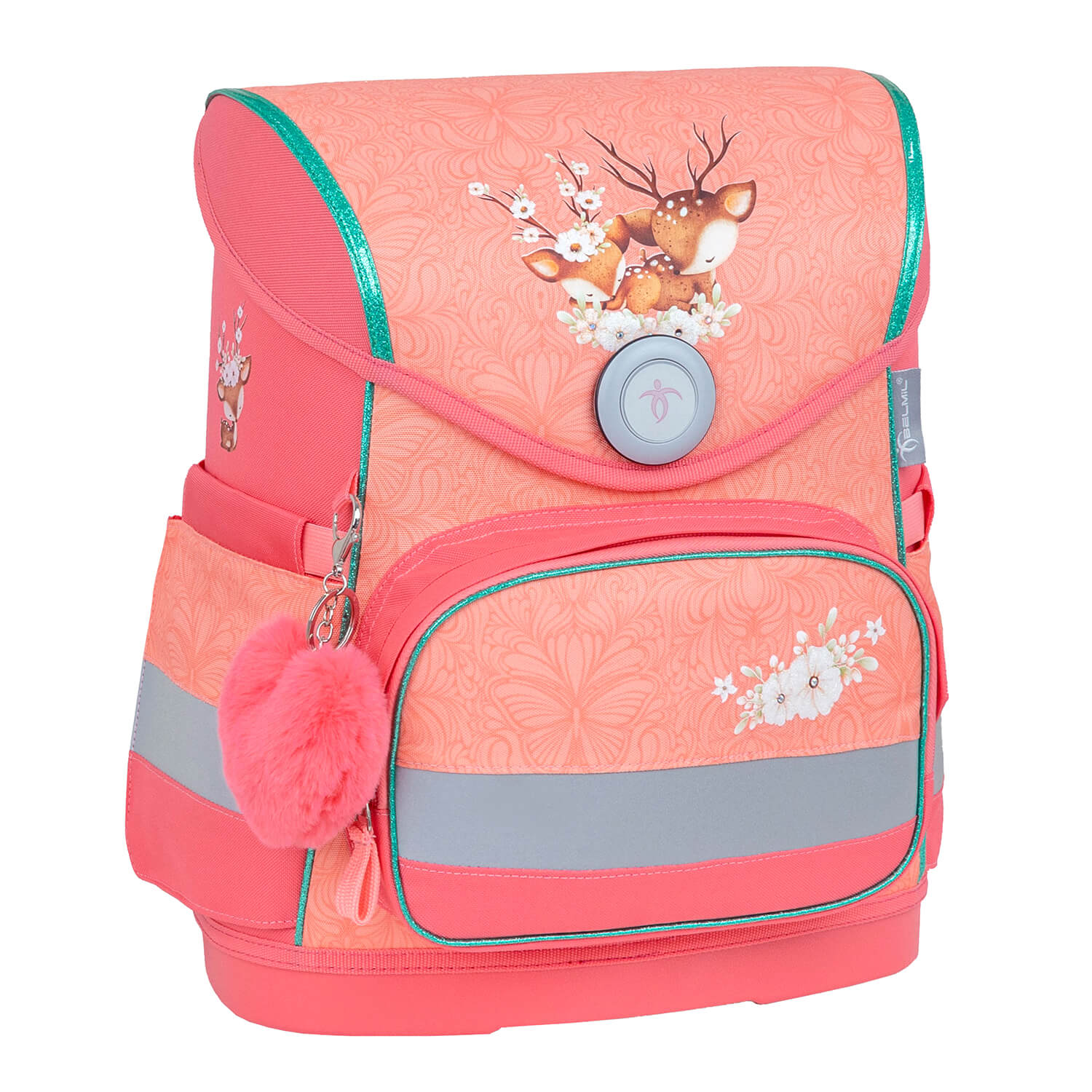 Ergonomic back panel of the Belmil Compact Ergonomic School Bag Set 'Cute Doe' showcasing breathable padding.