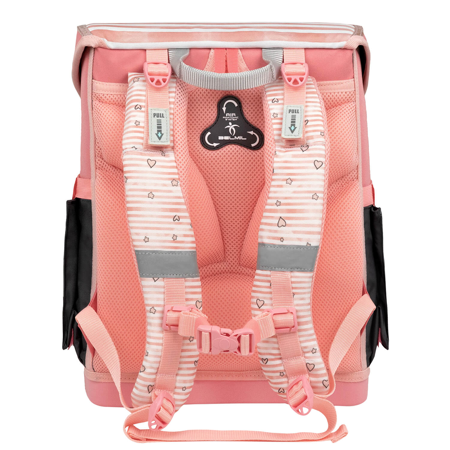 Belmil Compact Ergonomic School Bag Set 'Little Bunnies' Design + Unicorn Raincoat – 5-Piece Set for Girls showing the cheerful bunny design from the school bag.