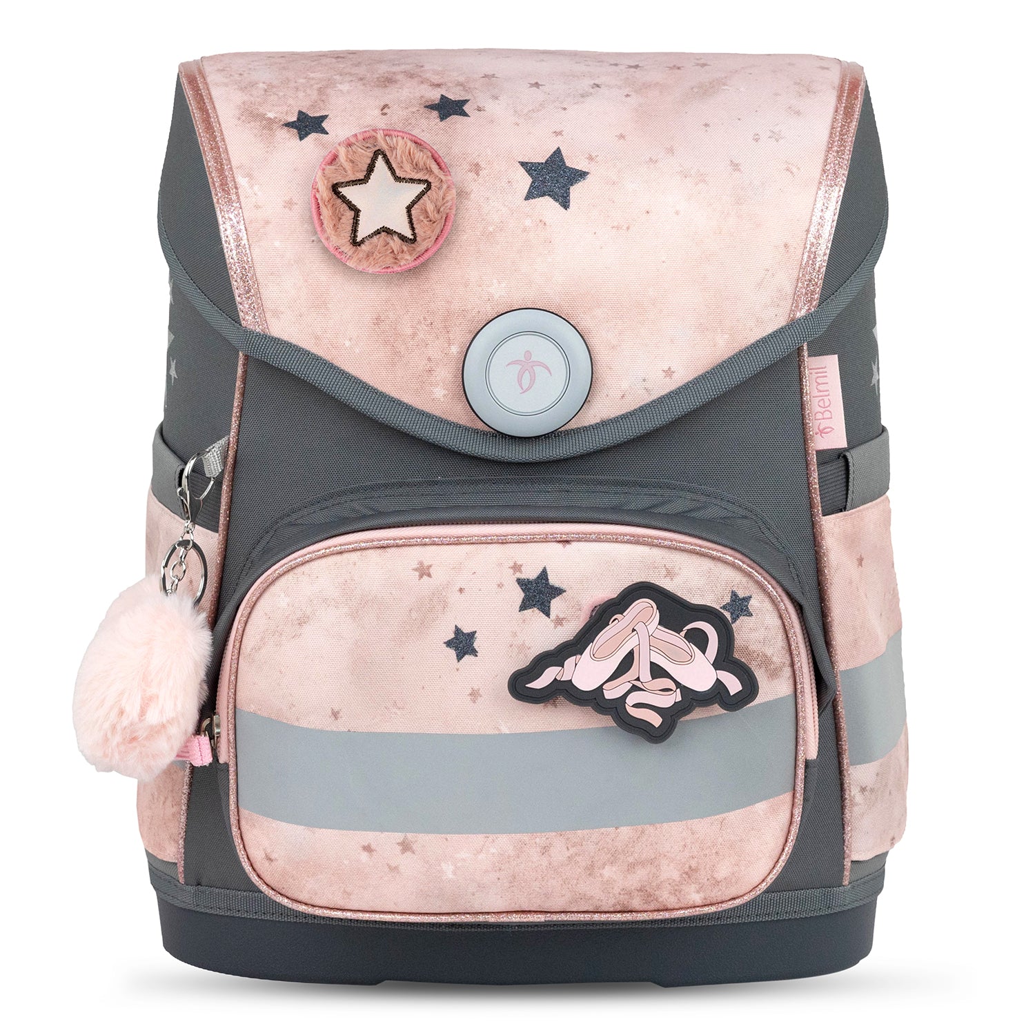 Close-up view of the Belmil Compact Ergonomic School Bag Set “Cute Doe” Design featuring adjustable straps and a comfortable ergonomic back panel for optimal support.