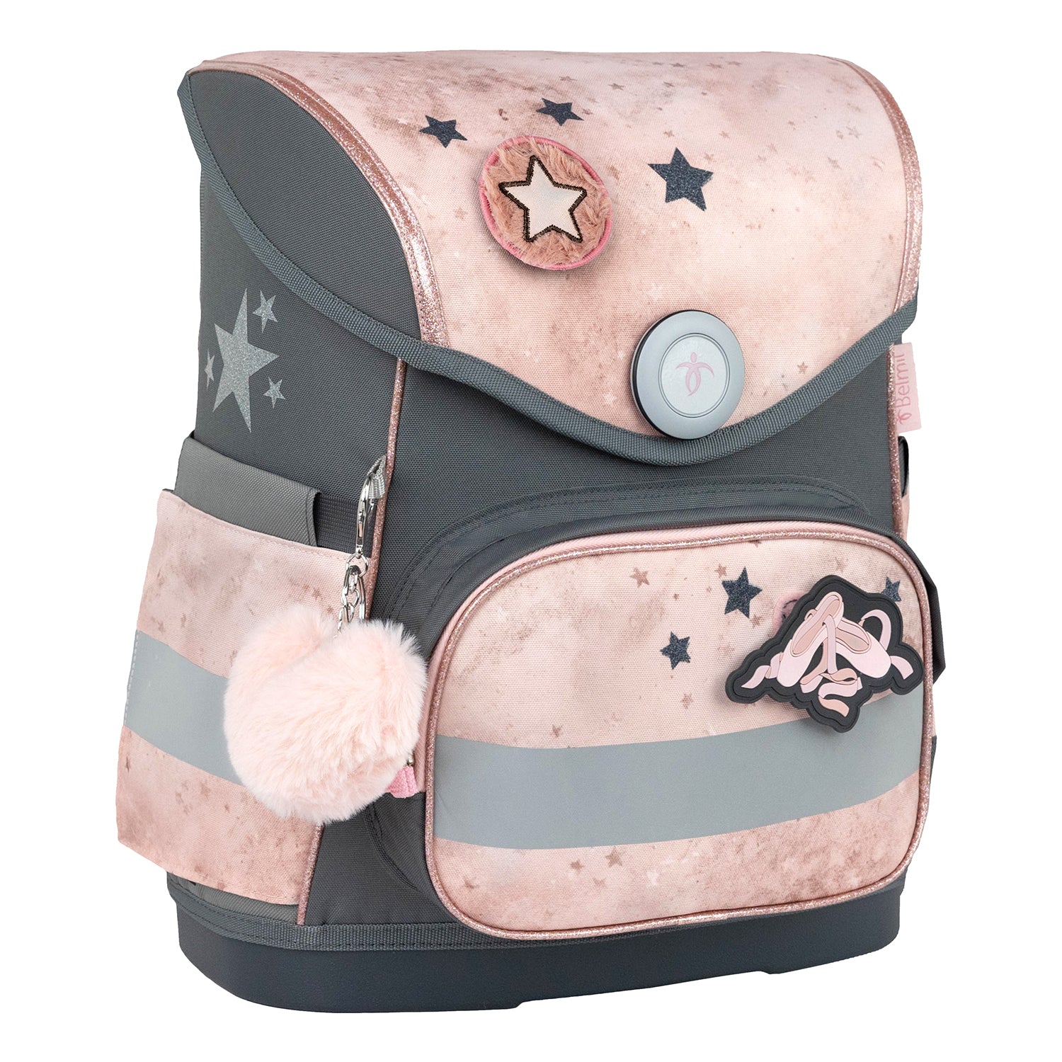 Girl wearing the Unicorn Raincoat from the Belmil Compact Ergonomic School Bag Set “Cute Doe” Design, demonstrating its expandable back feature to cover the school bag.