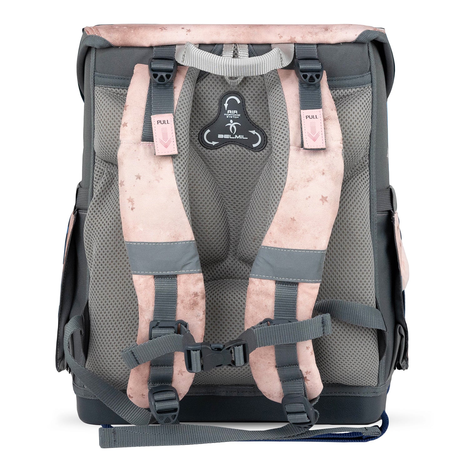 All components of the Belmil Compact Ergonomic School Bag Set “Cute Doe” Design + Unicorn Raincoat displayed together, featuring a colorful backpack and unicorn-themed raincoat.
