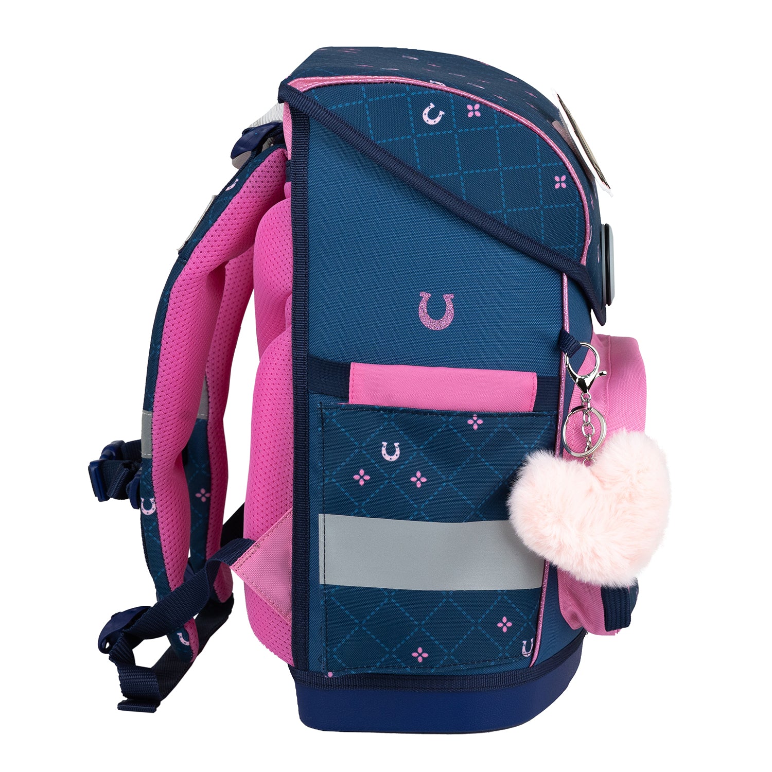 Reflective elements on the Belmil Compact Ergonomic School Bag Set “Meet your Horses” Design + Unicorn Raincoat for added safety for girls.