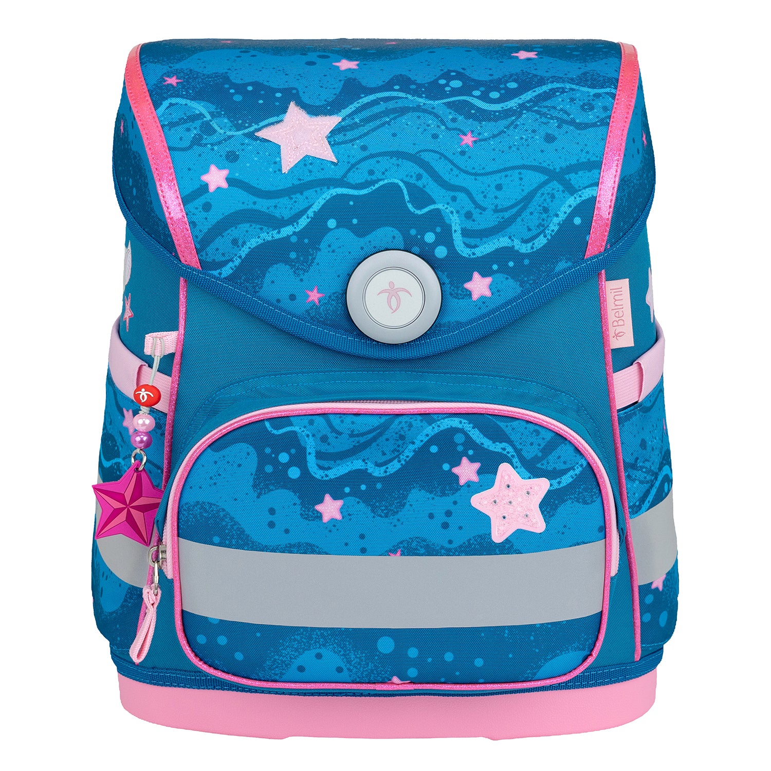 Belmil Compact Ergonomic School Bag Set “Cute Doe” Design + Unicorn Raincoat – 5-Piece Set for Girls displayed with adjustable shoulder straps and breathable back panel.